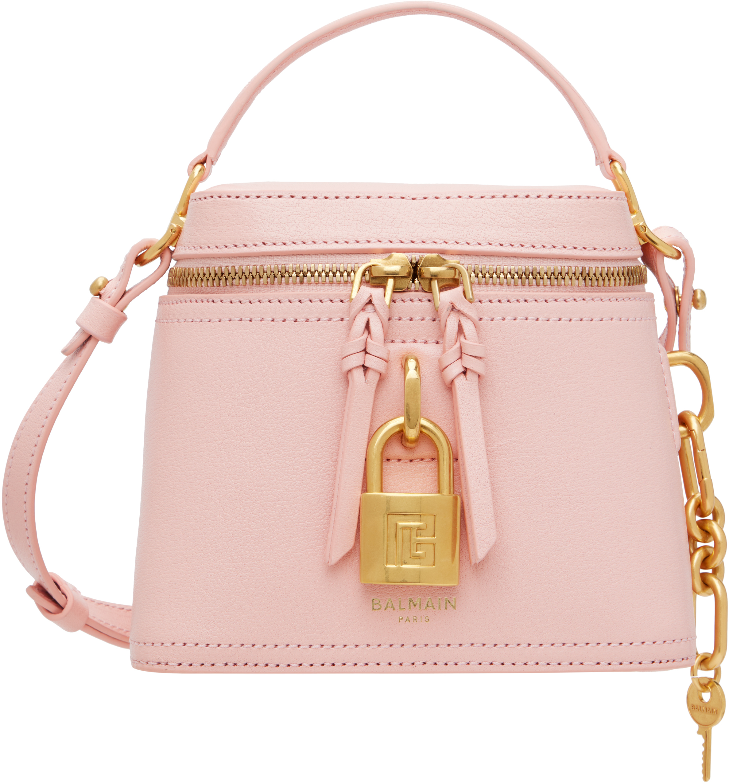 BALMAIN: Pink Pulse Vanity Leather Bag | SSENSE
