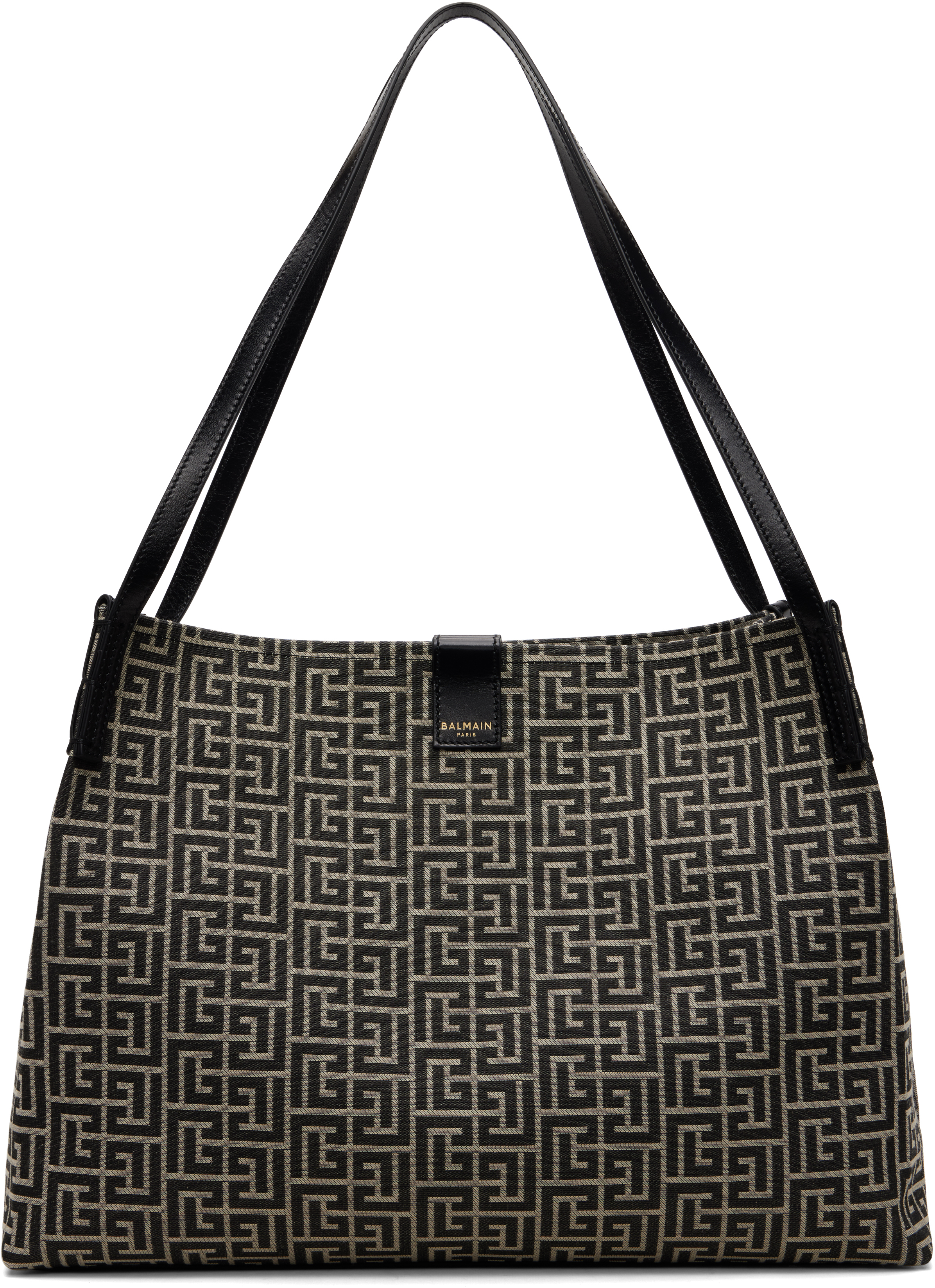 BALMAIN: Black & Off-White Medium Release Shopper Tote | SSENSE