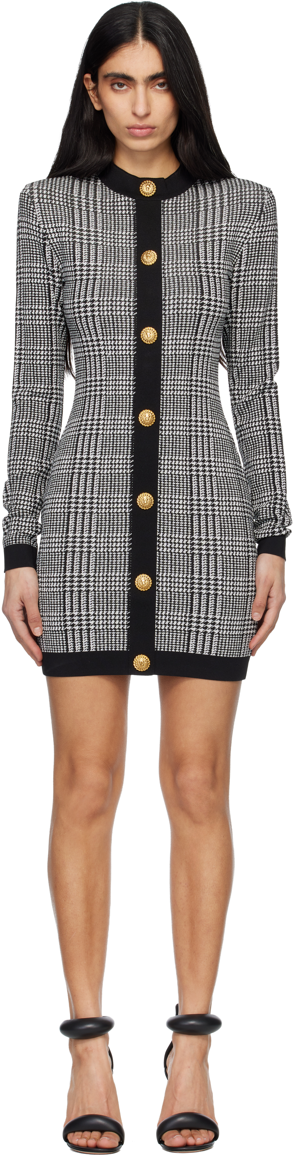 balmain black and white dress Zebra Intarsia Knit Dress by Balmain