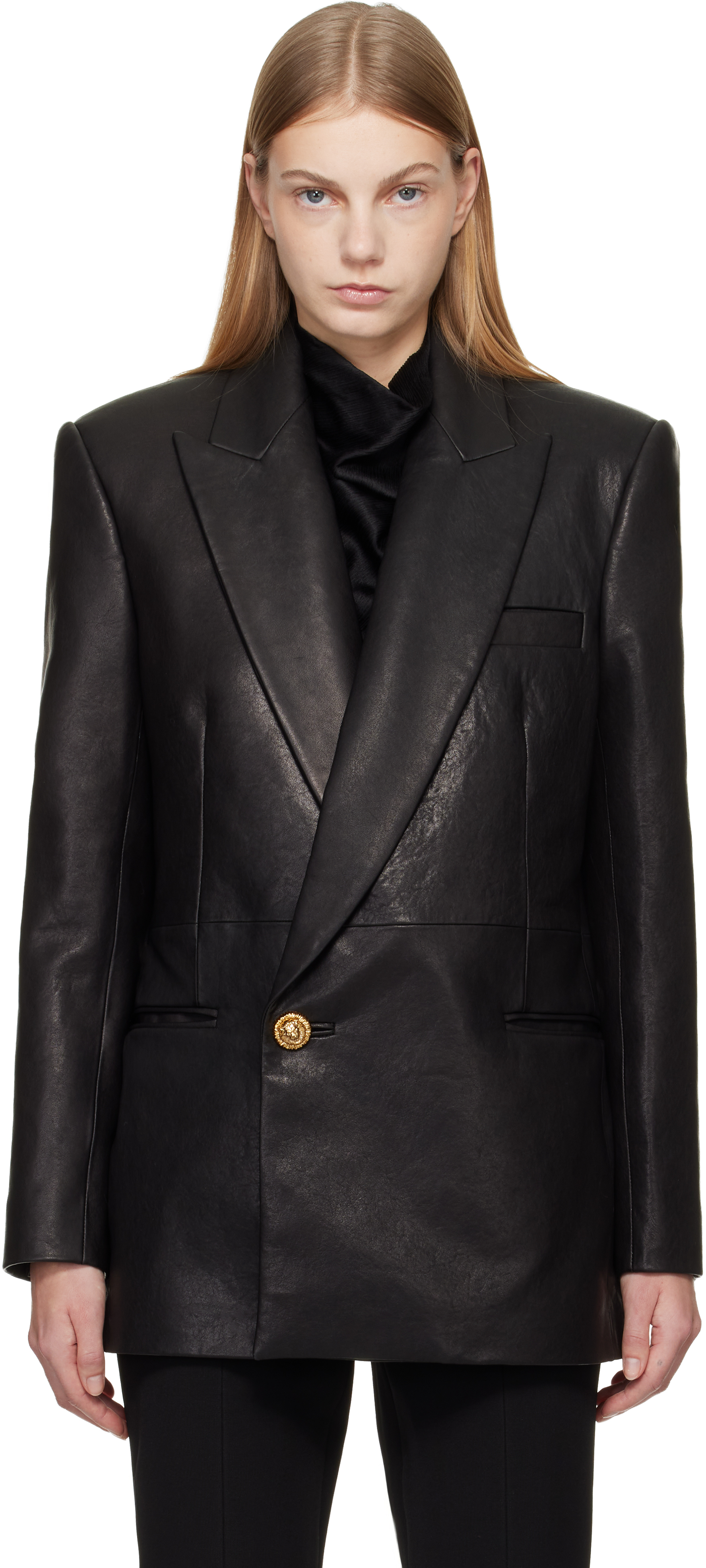 Balmain Black Tailored Lambskin Long Blazer