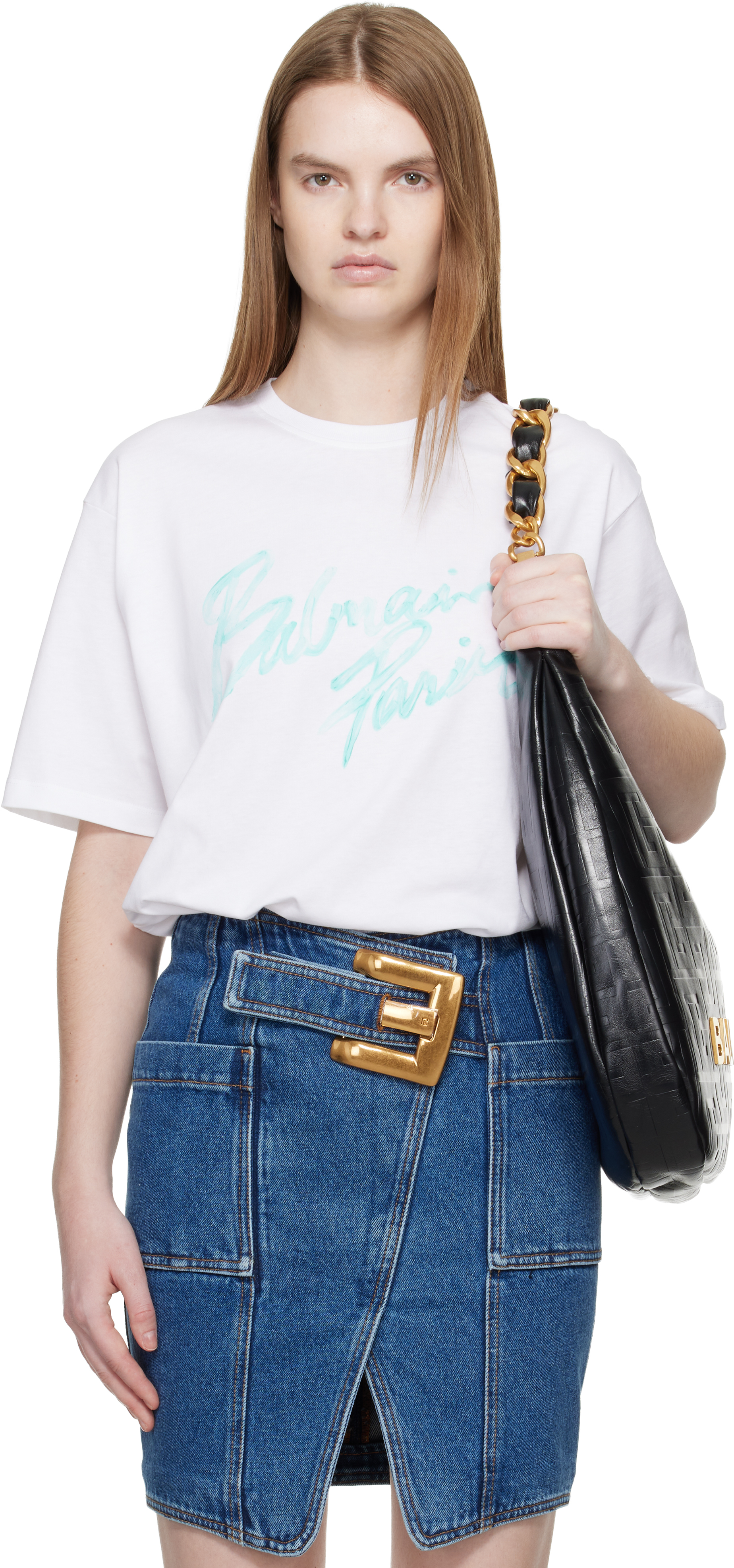Balmain White Boxy 'Balmain Paris' Brush Print T-shirt