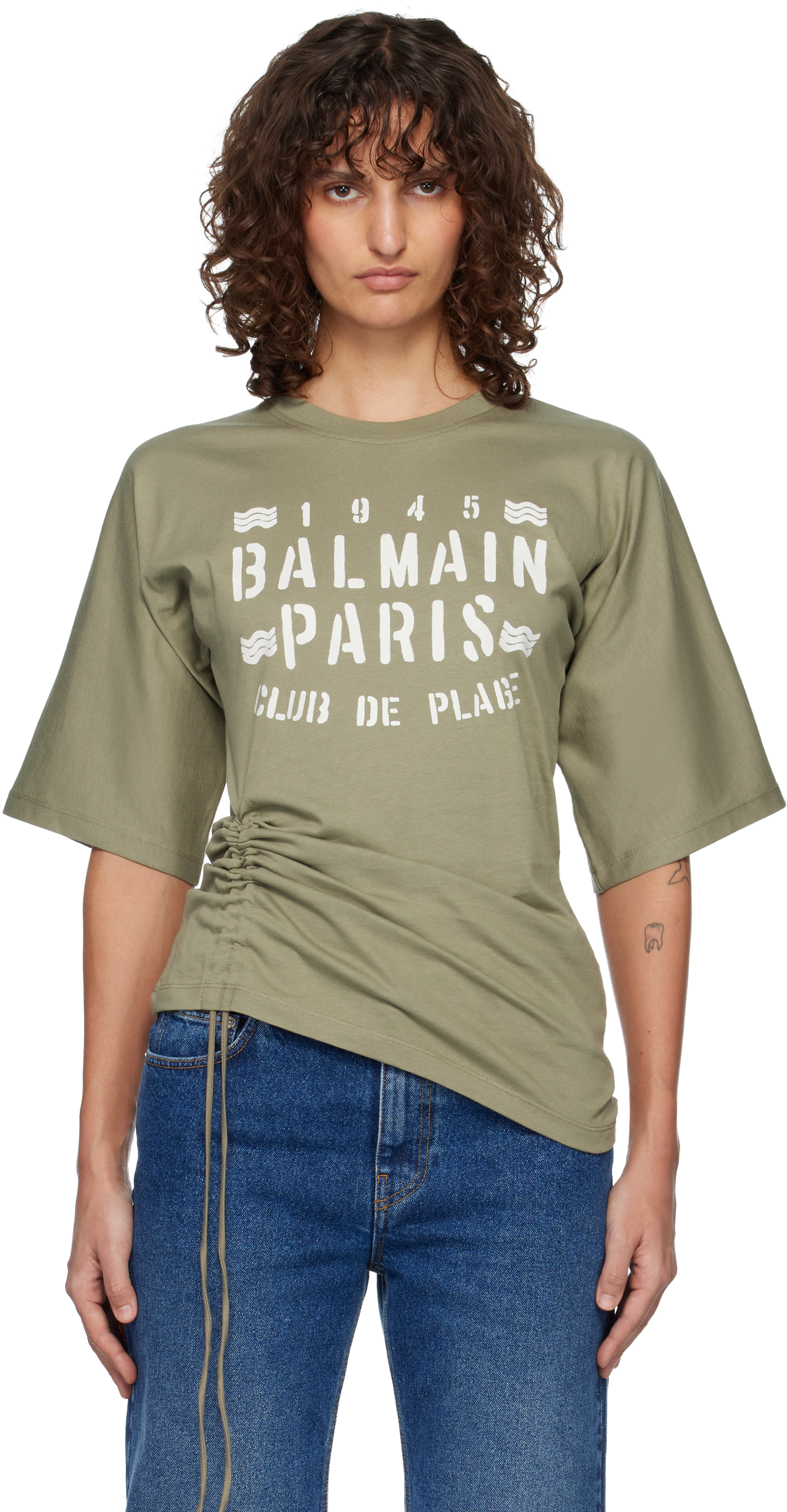 BALMAIN Khaki 'Balmain Club 45' Jersey Top
