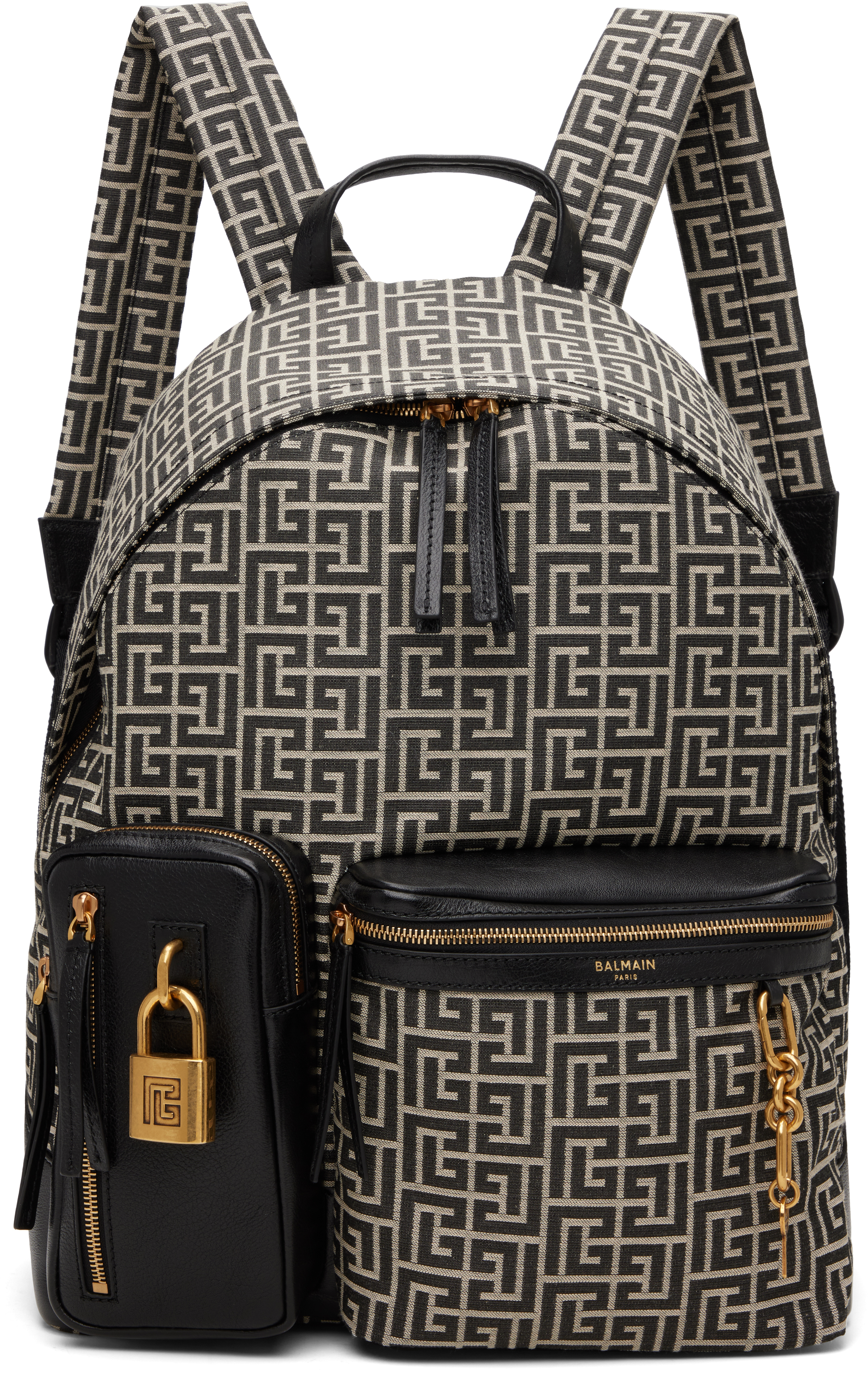 Balmain Black & Beige Pulse Monogram Jacquard Backpack