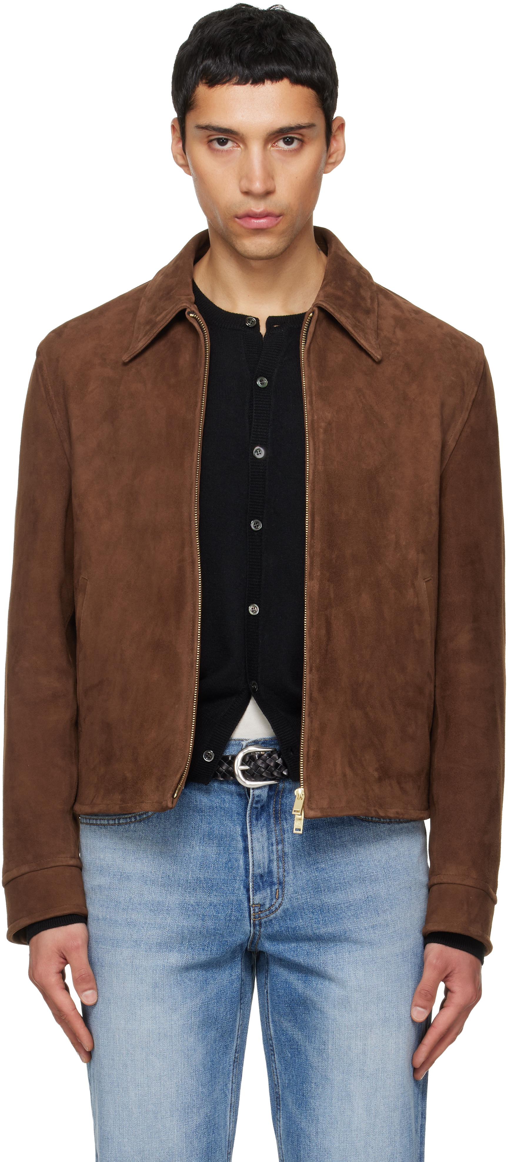 TONYWACK Brown Buckle Zip Goat Suede Jacket
