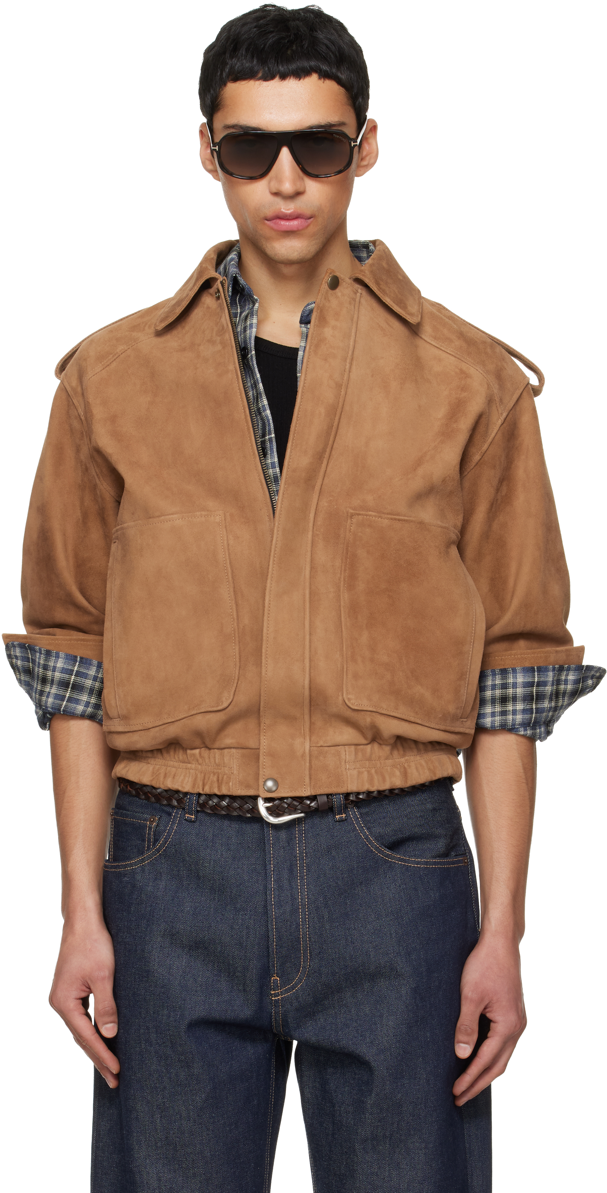 TONYWACK: Tan Goat Suede Bomber Jacket | SSENSE