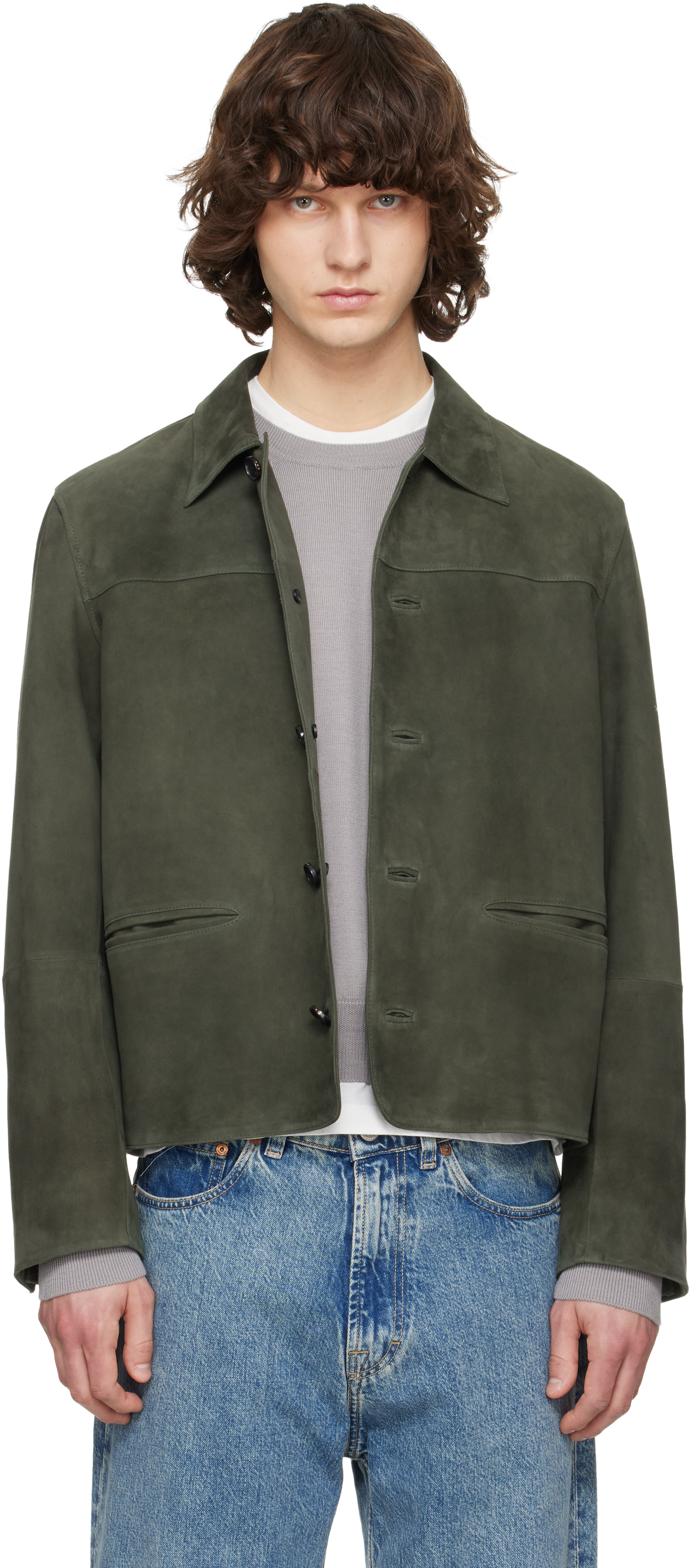 TONYWACK: Green Goat Suede Chore Jacket | SSENSE