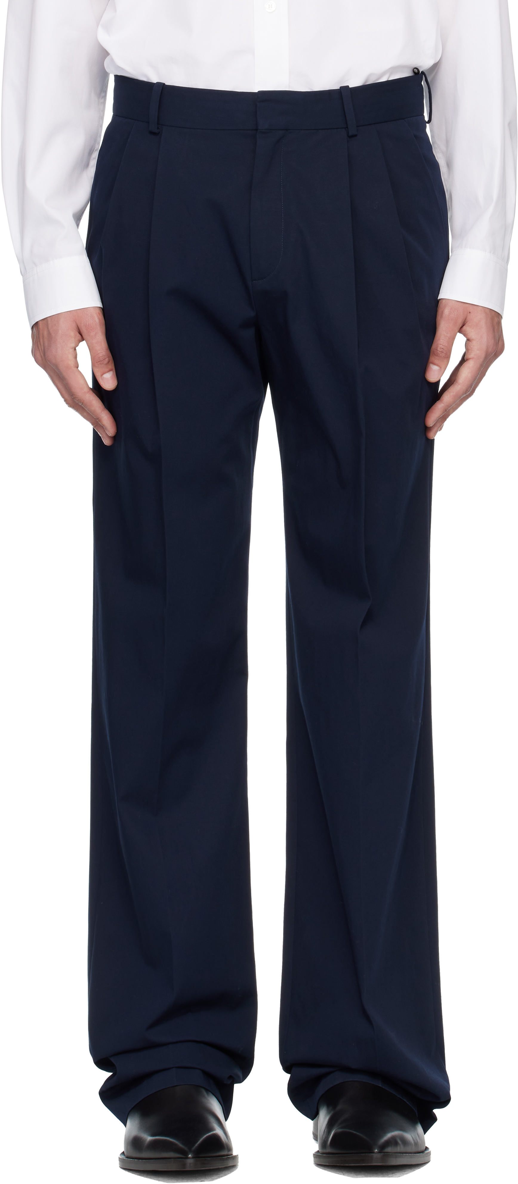 Balmain Navy Cotton Twill Darted Trousers