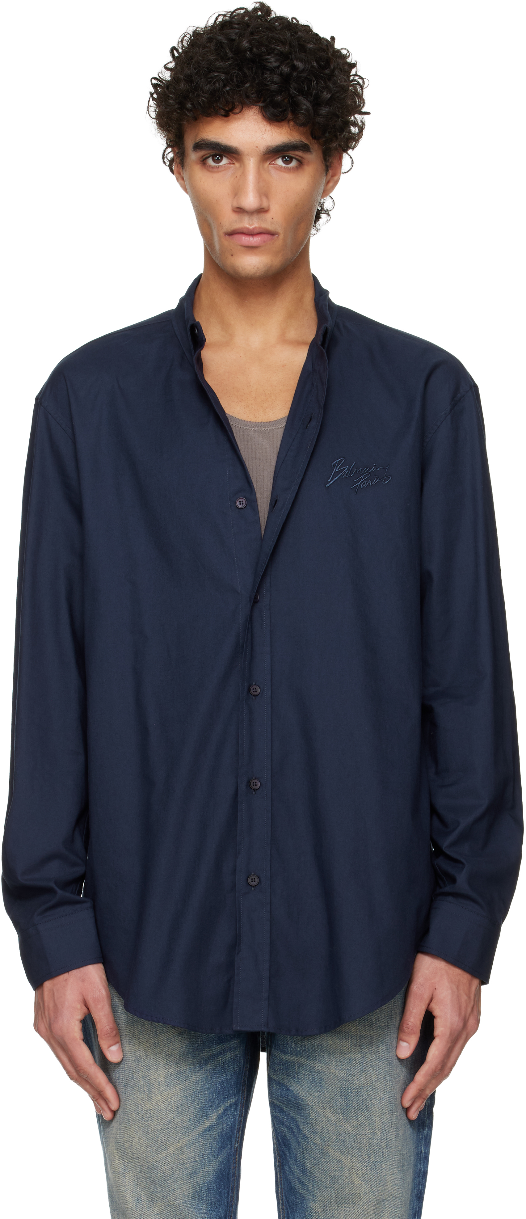 Balmain Navy Oxford Cotton Reg Shirt
