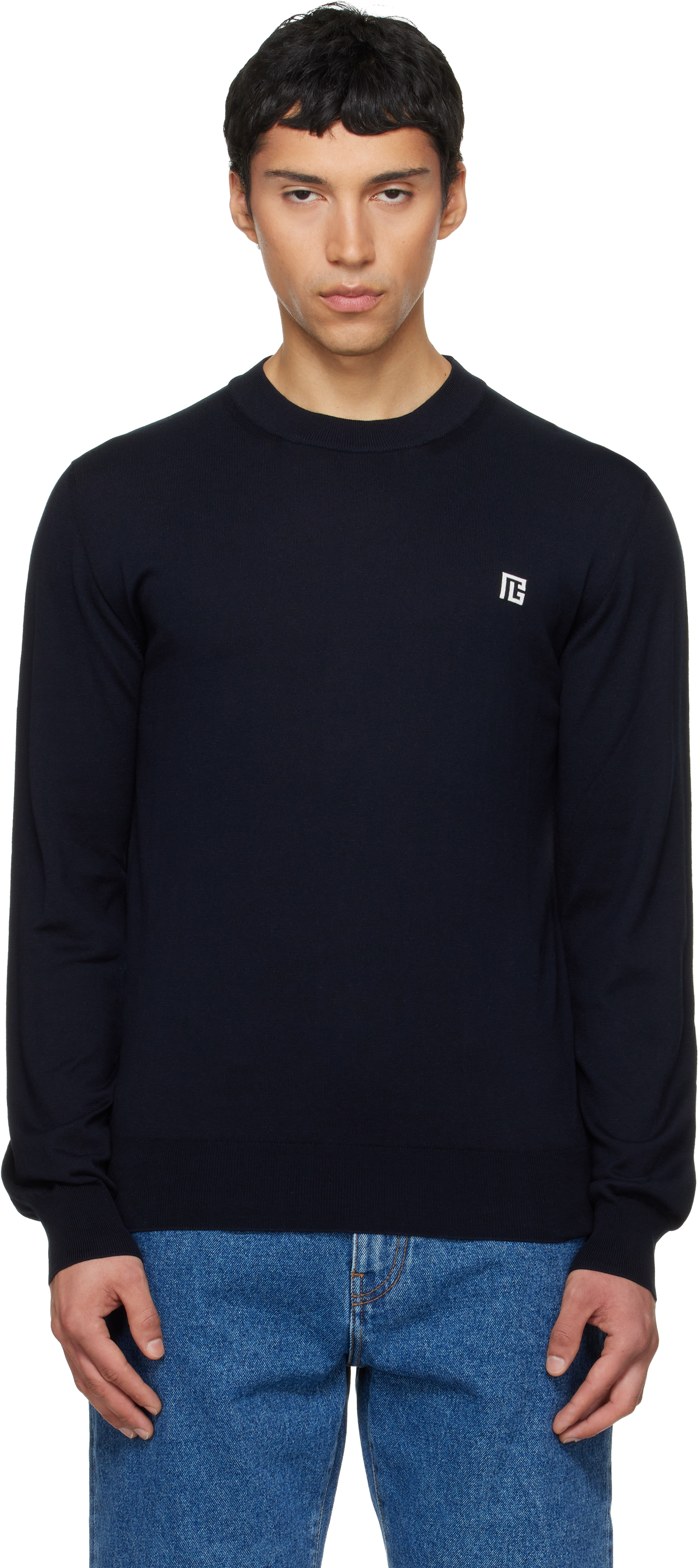 Balmain Navy Fine Silk & Cotton Sweater