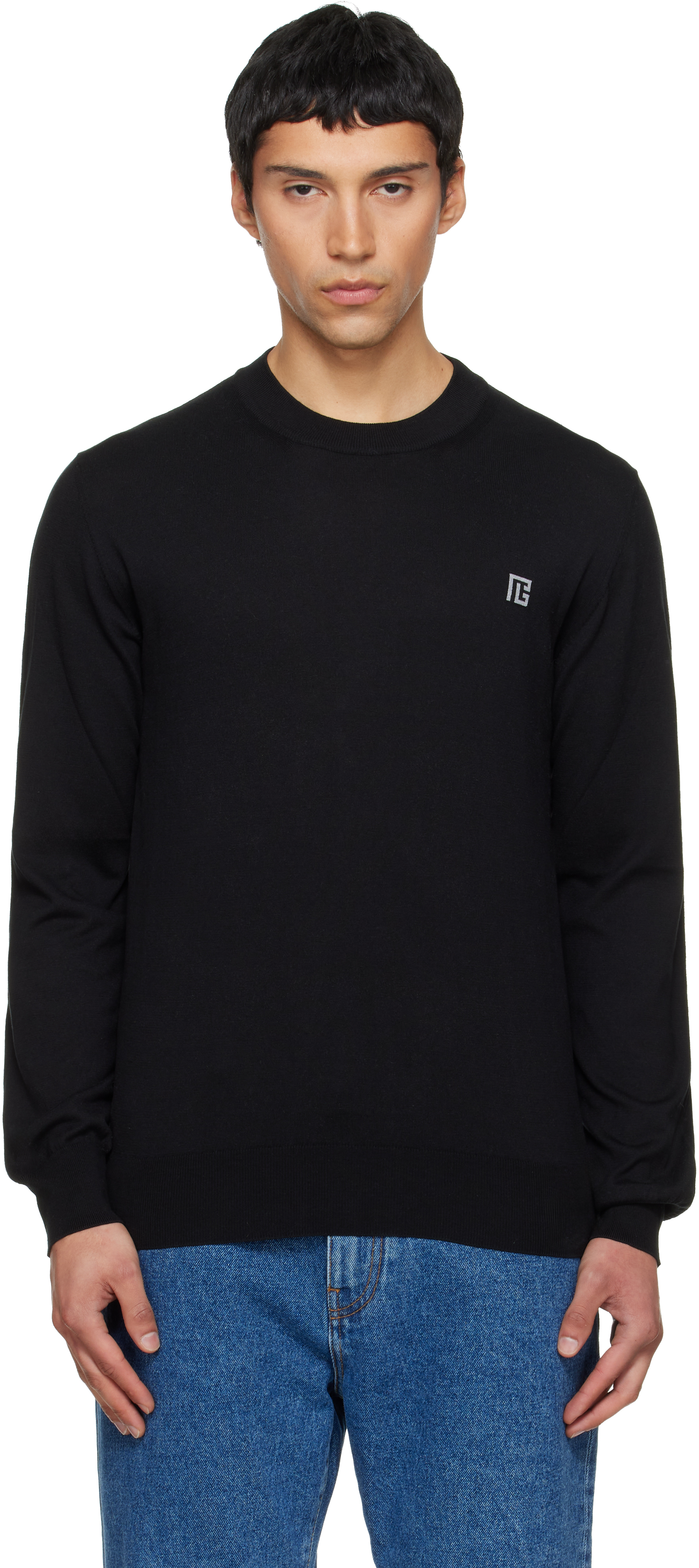 Balmain Black Fine Silk & Cotton Sweater