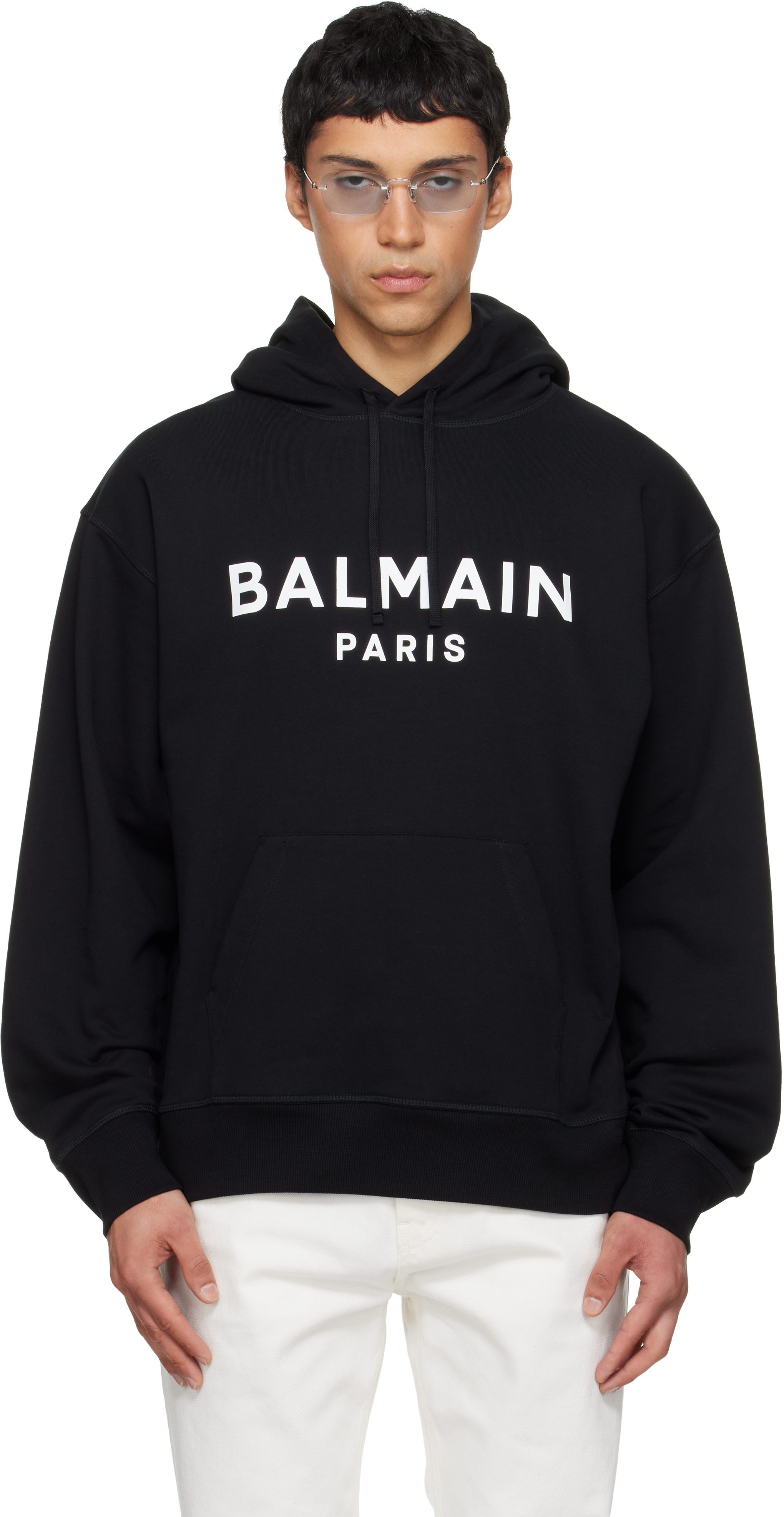 Balmain Black Printed Cotton Hoodie