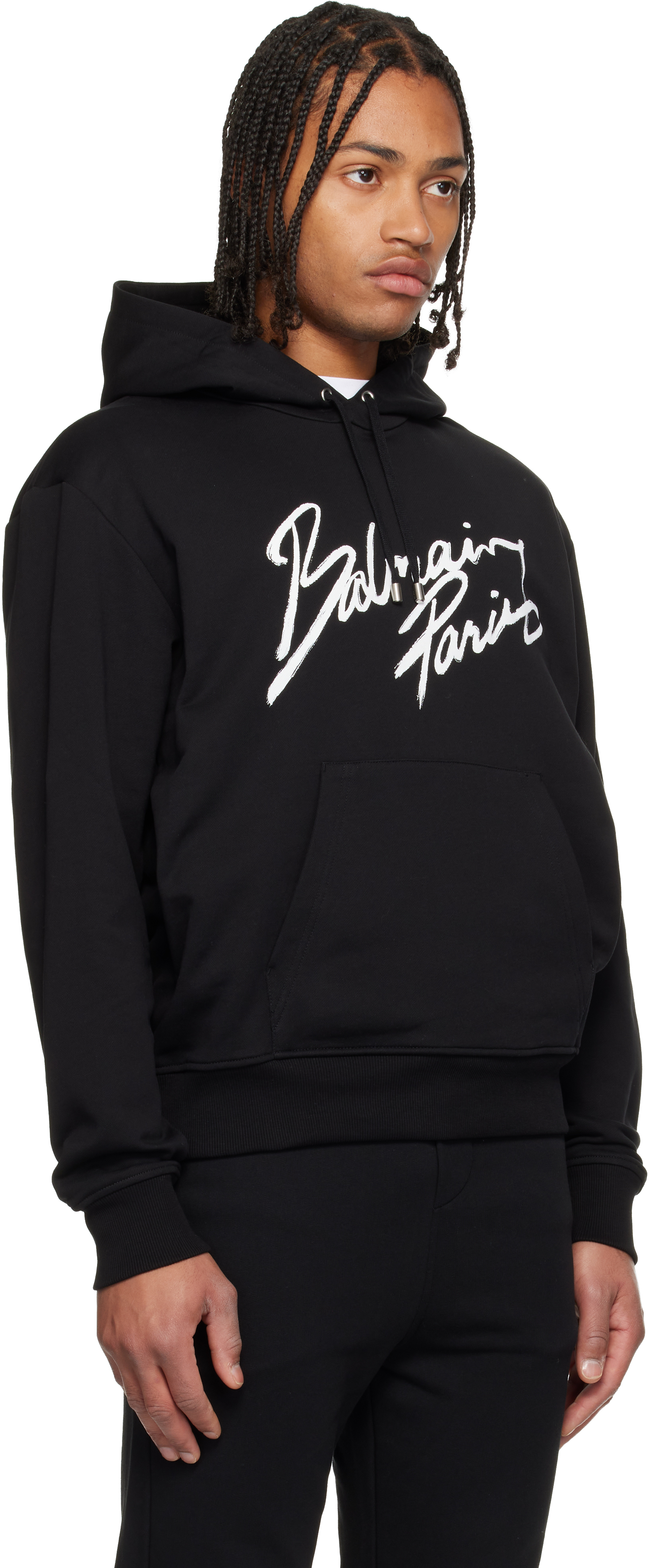 Balmain Script Logo Hoodie In Black
