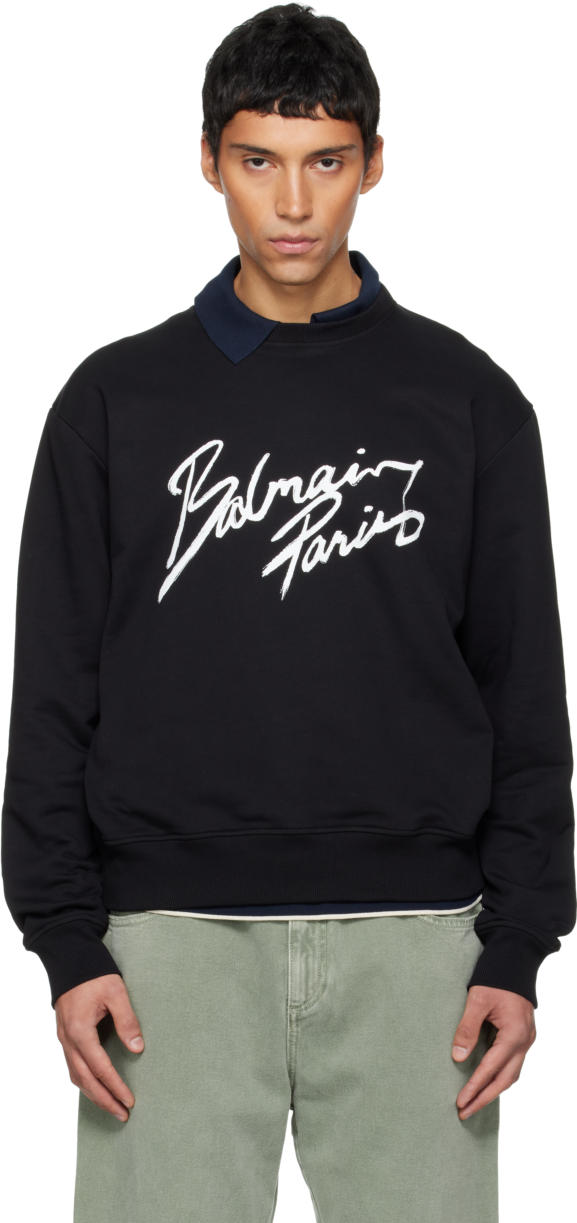 Balmain Black ' Paris' Sweatshirt In Blue