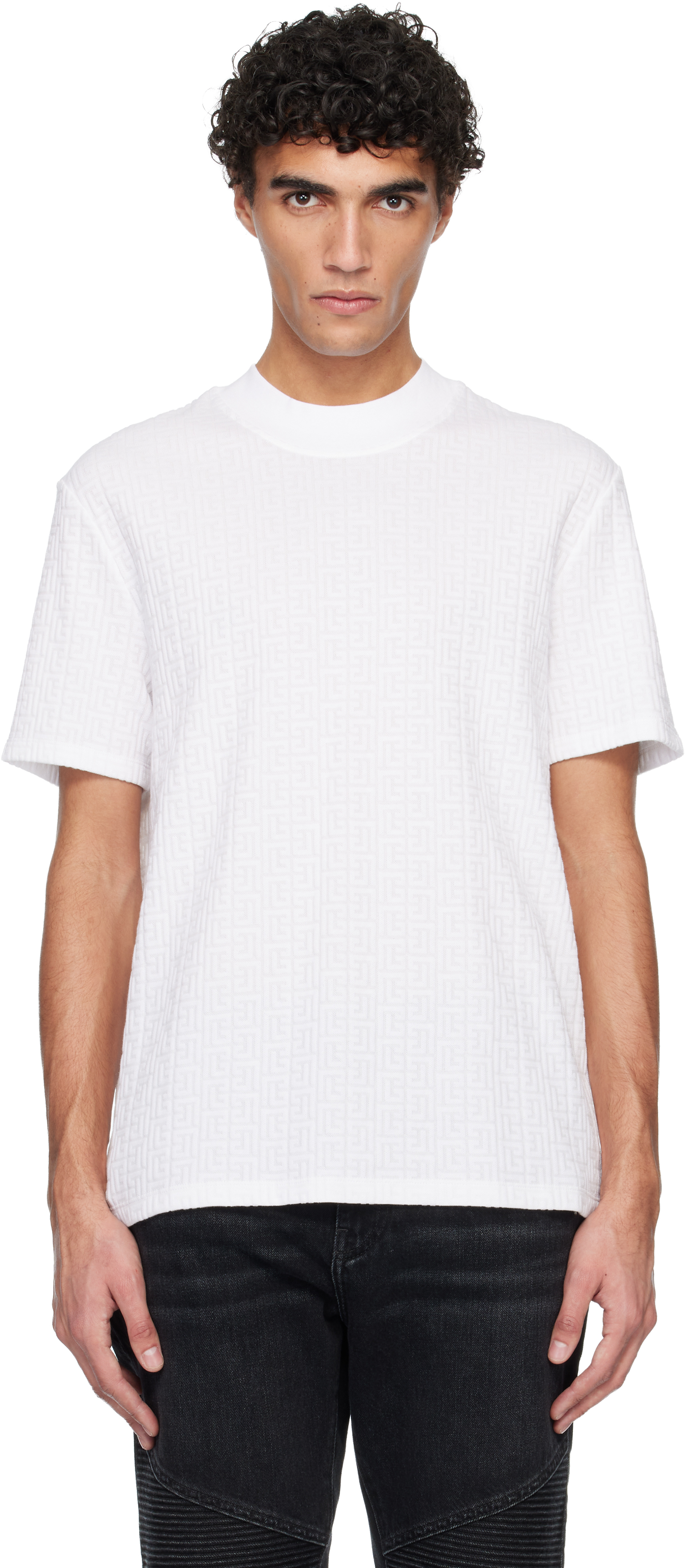 Balmain White Monogram Sponge T-shirt