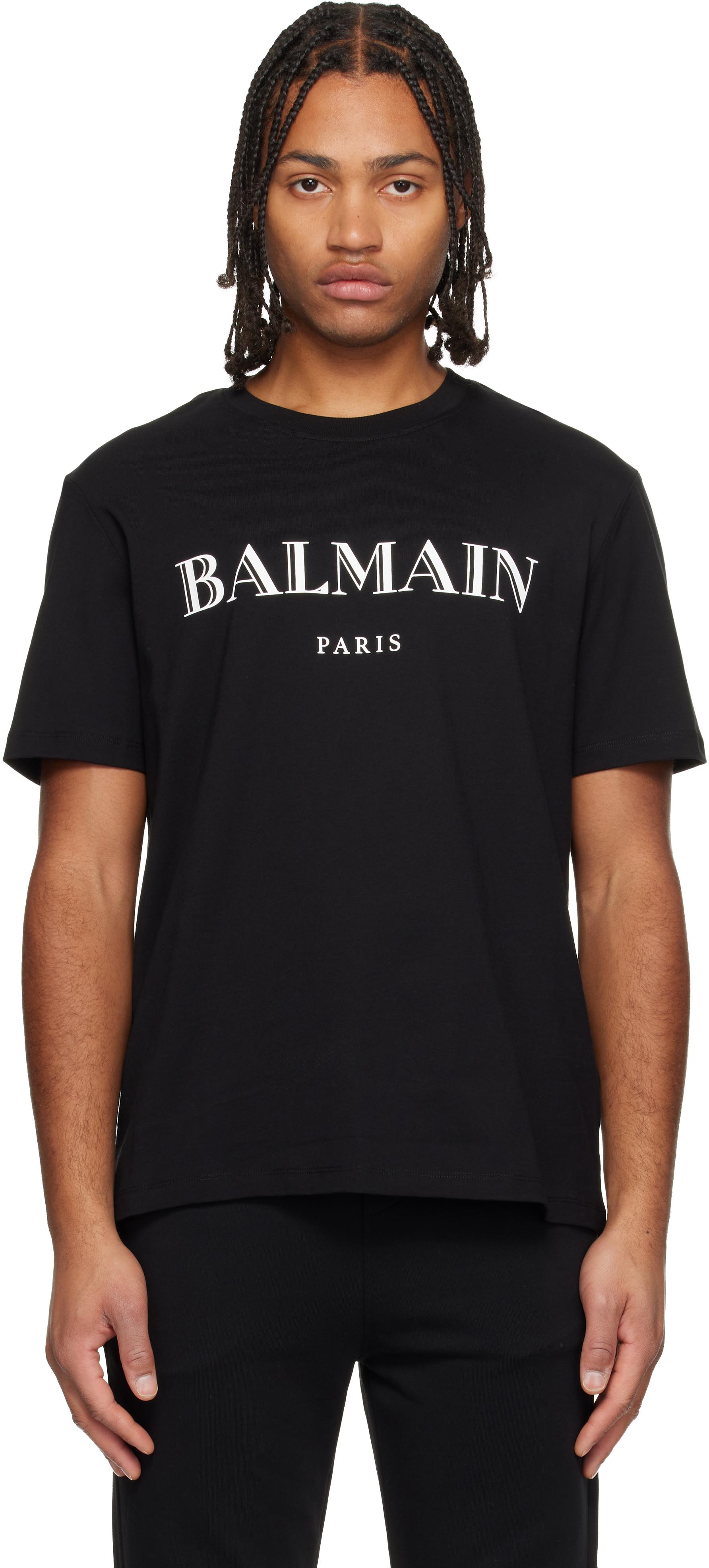 Balmain: ブラック 'Balmain' プリントTシャツ | SSENSE 日本