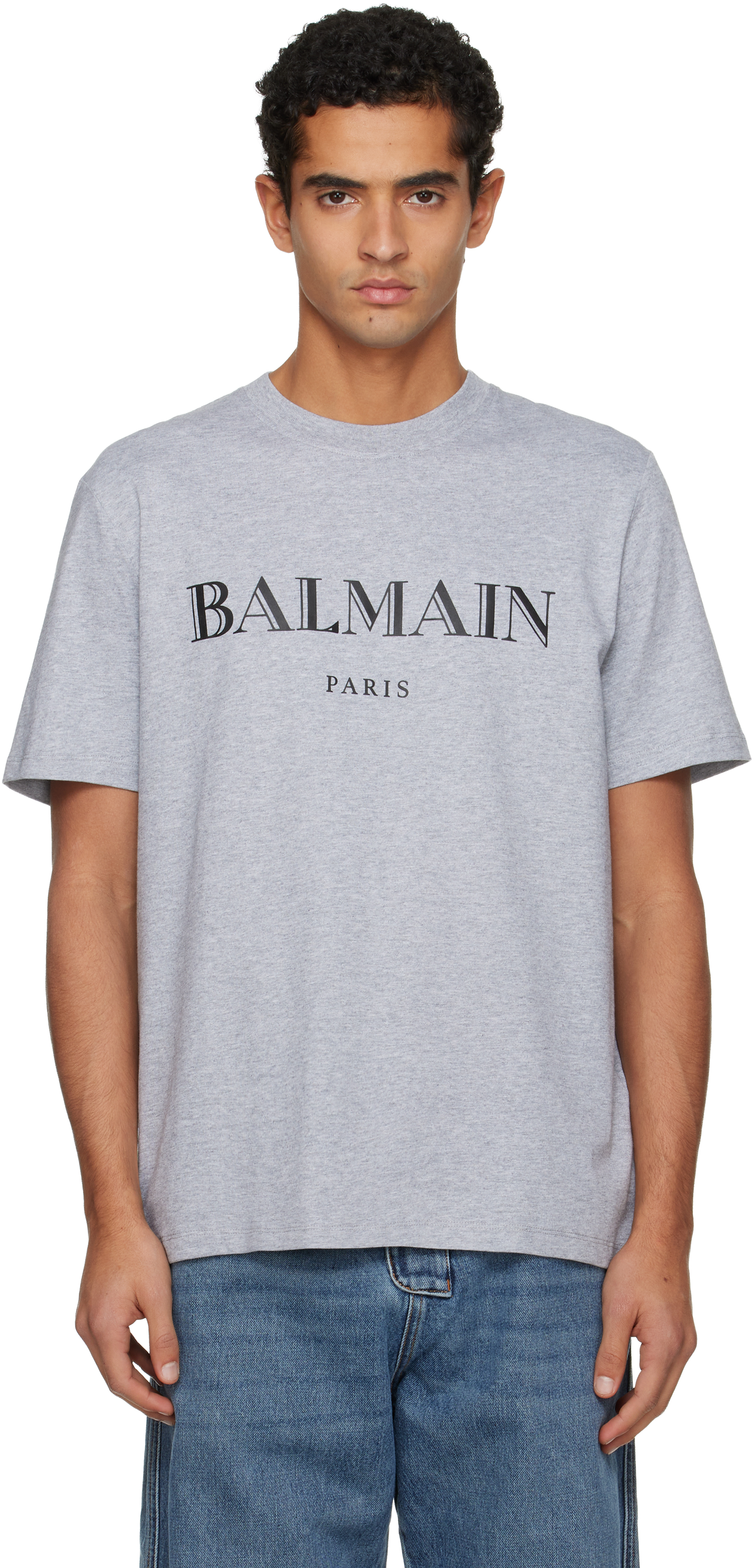 Balmainのグレー 'Balmain' プリントTシャツがセール中
