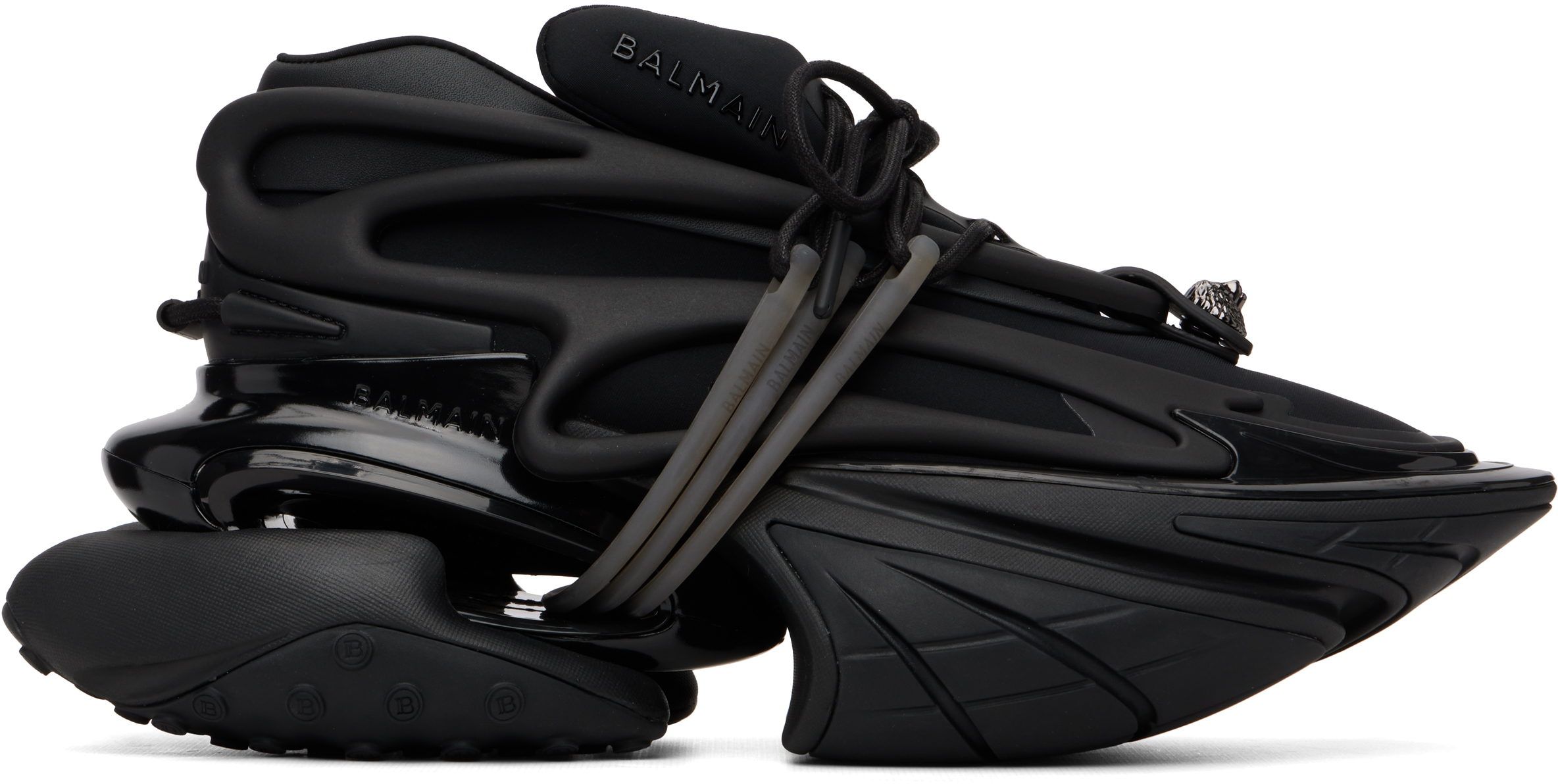 BALMAIN Black Leather Unicorn Low-Top Sneakers