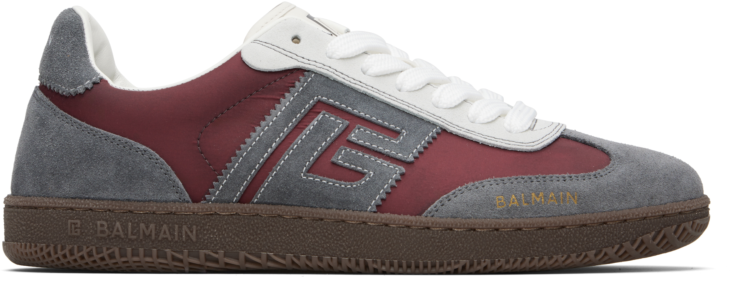 BALMAIN Gray & Burgundy 'Balmain Swan' Sneakers