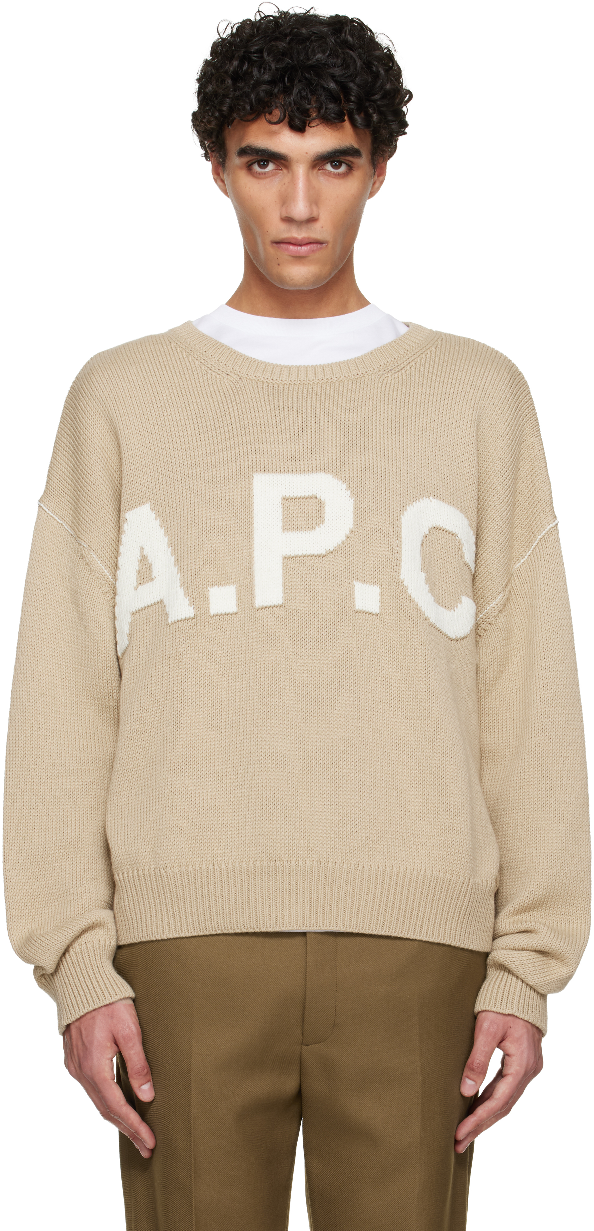A.P.C. Beige Logo 'A.P.C.' Sweater
