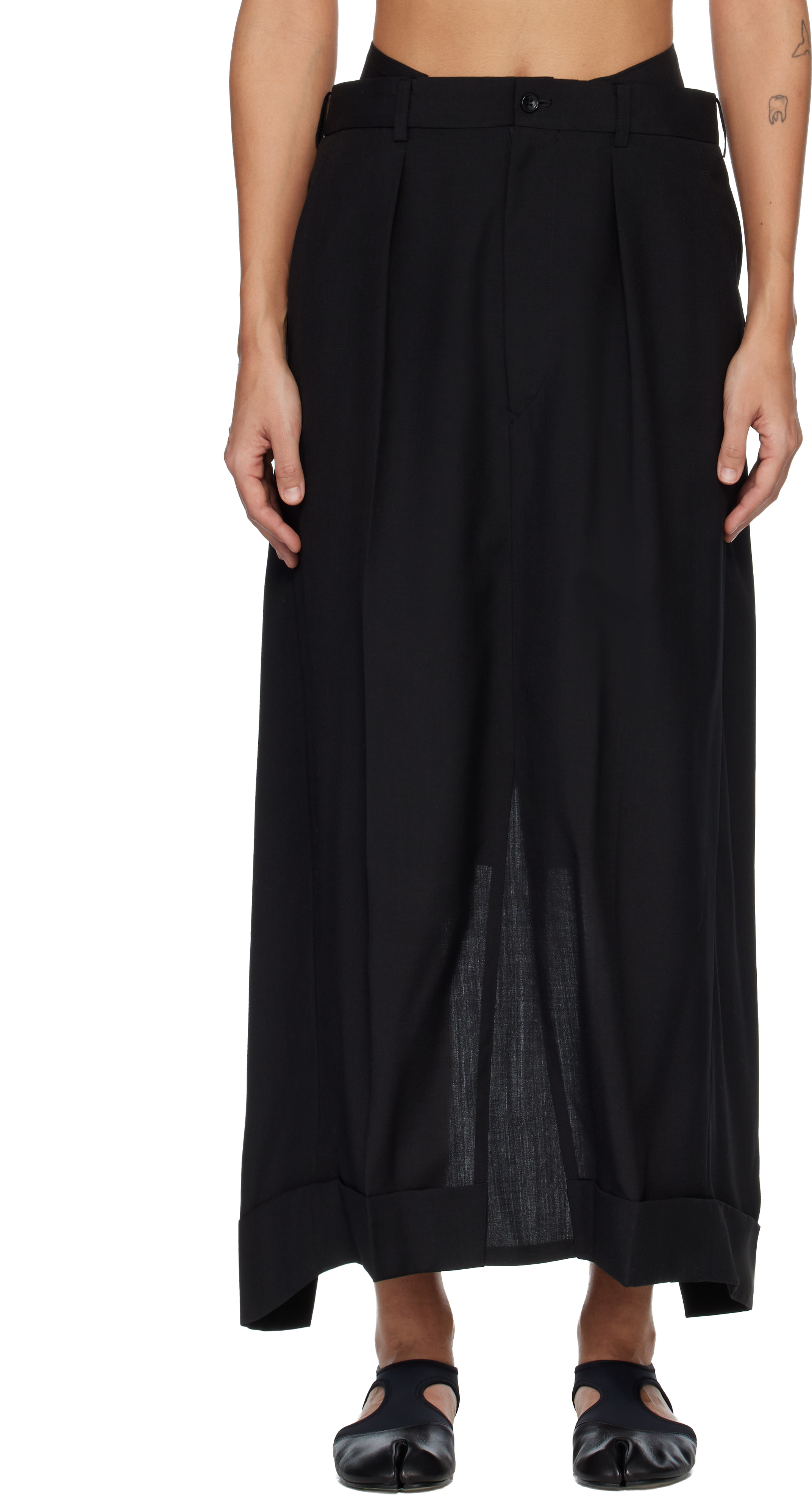 Junya Watanabe: ブラック Wool Tropical Trouser マキシスカート