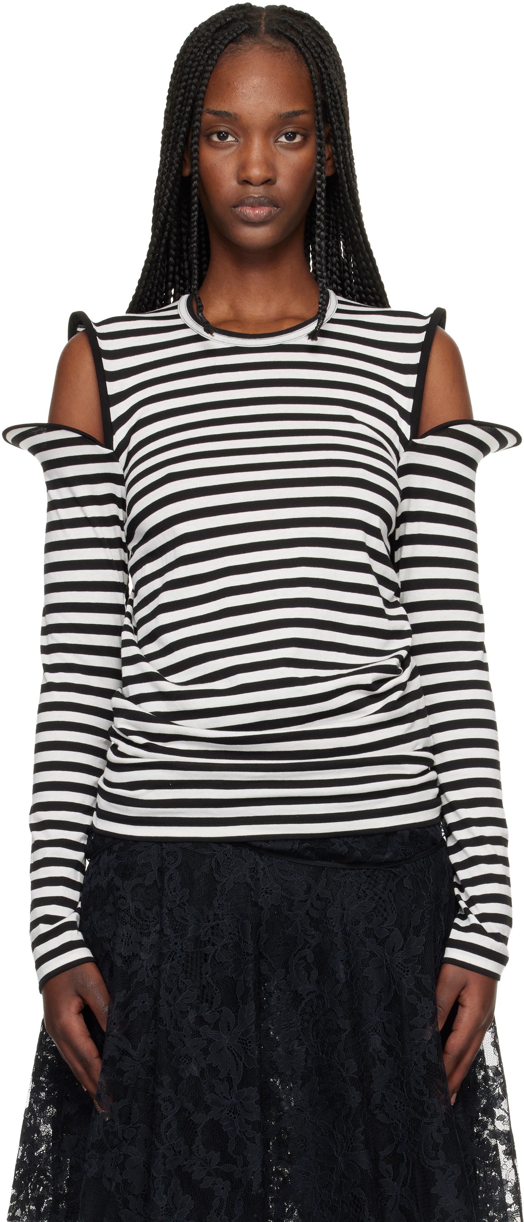 Junya Watanabe: Black & White Stripe Jersey T-shirt | SSENSE