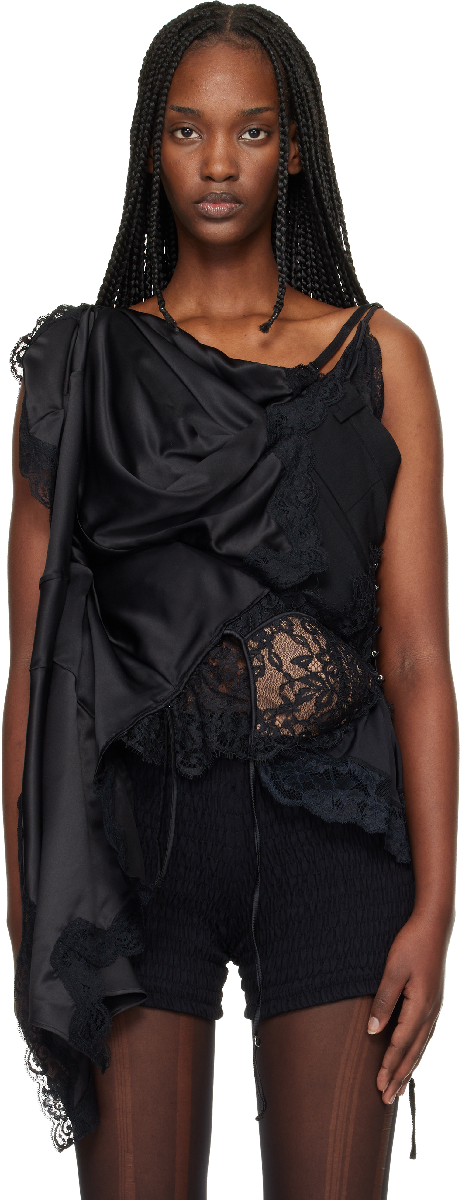 Junya Watanabe: Black Peach John Edition W-Name Drape Top | SSENSE