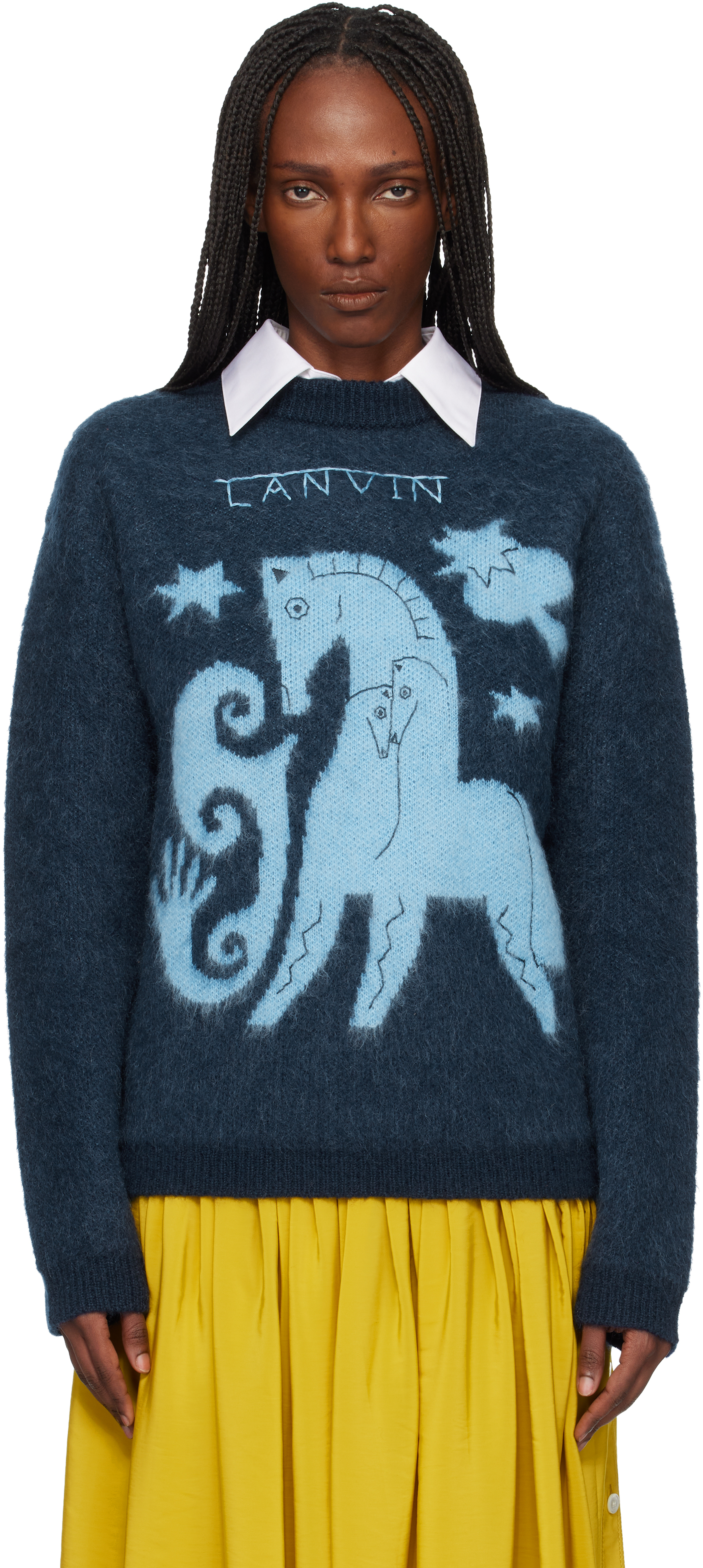 Lanvin Navy Lunar Year Jacquard Mohair Sweater