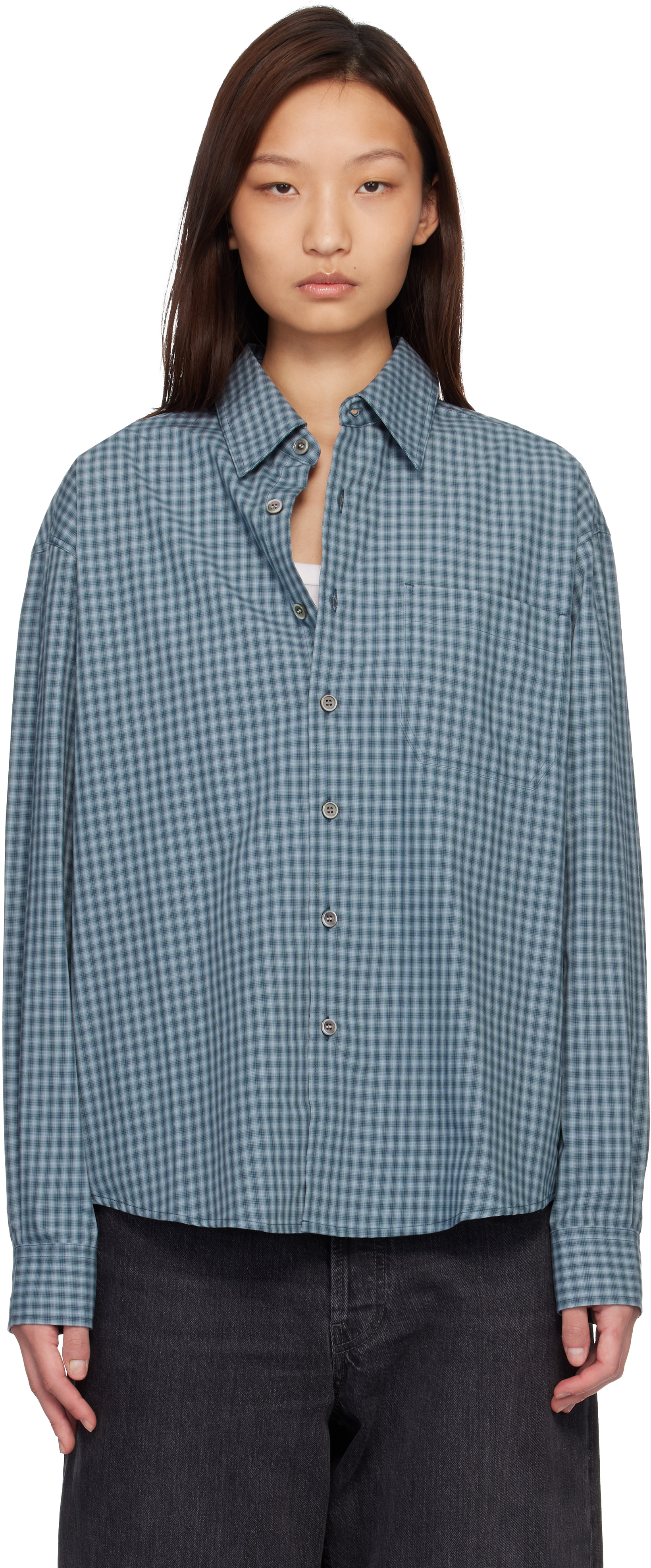 Navy Micro Ombre Check Shirt by COOR on Sale Navy Micro Ombre Check Shirt by COOR on Sale