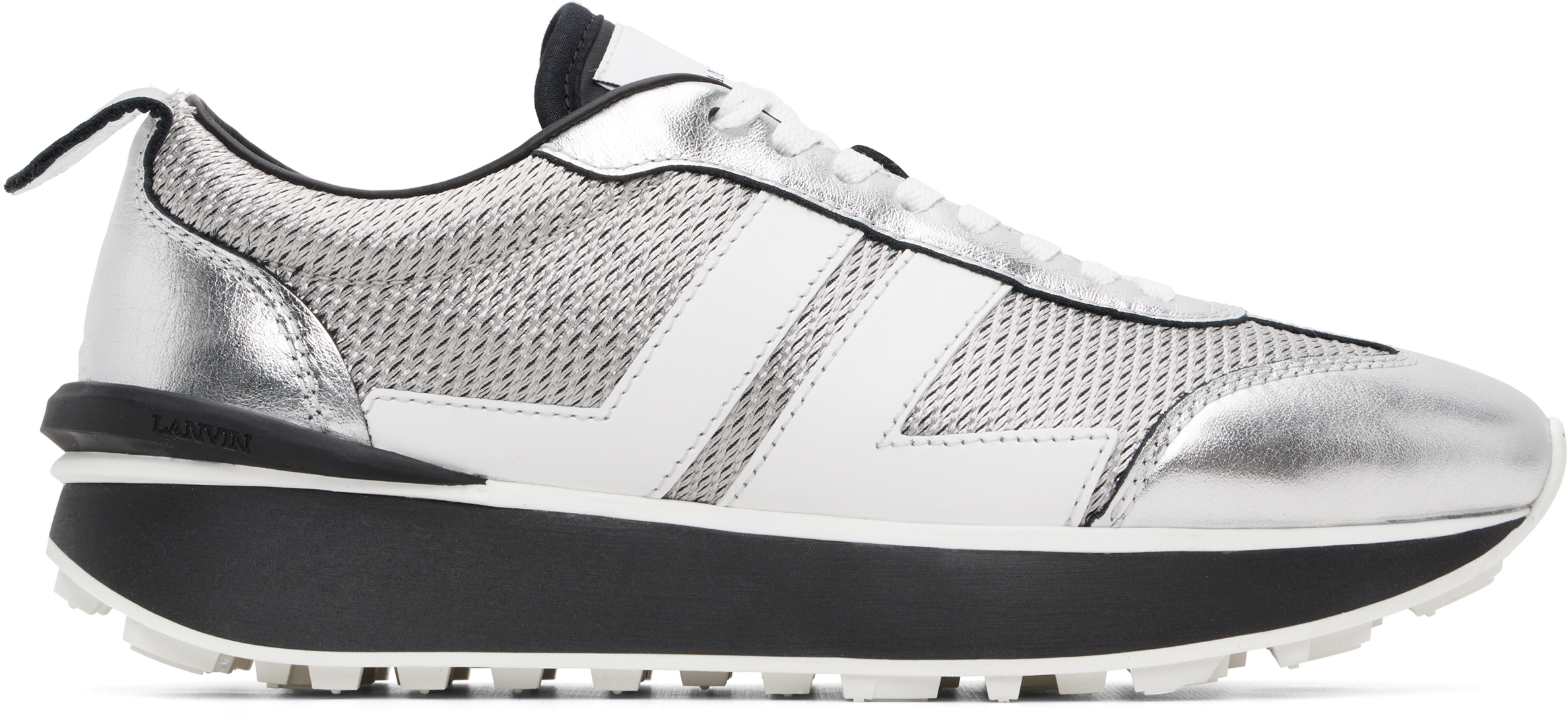 Silver Crinkled Metallic Leather Bumpr Sneakers by Lanvin on Sale