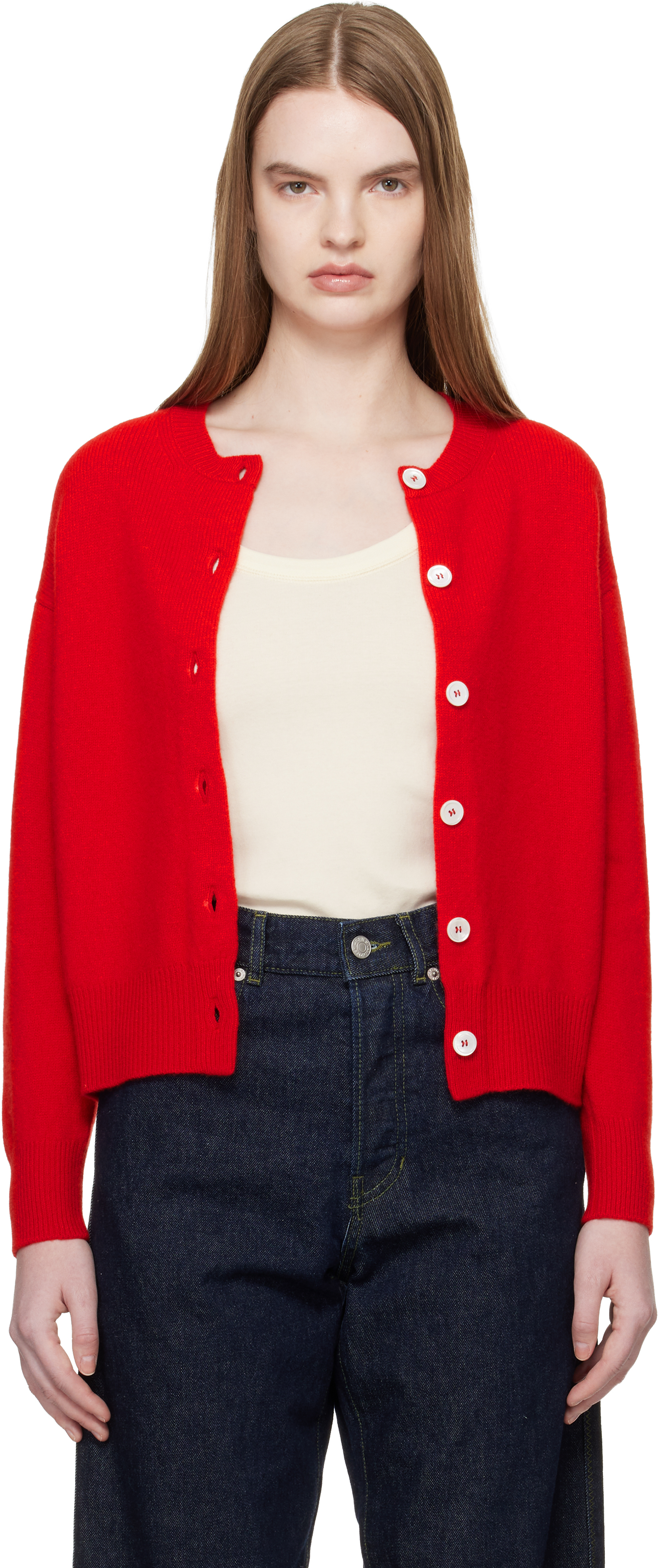 &Daughter Red Ada Crewneck Cardigan