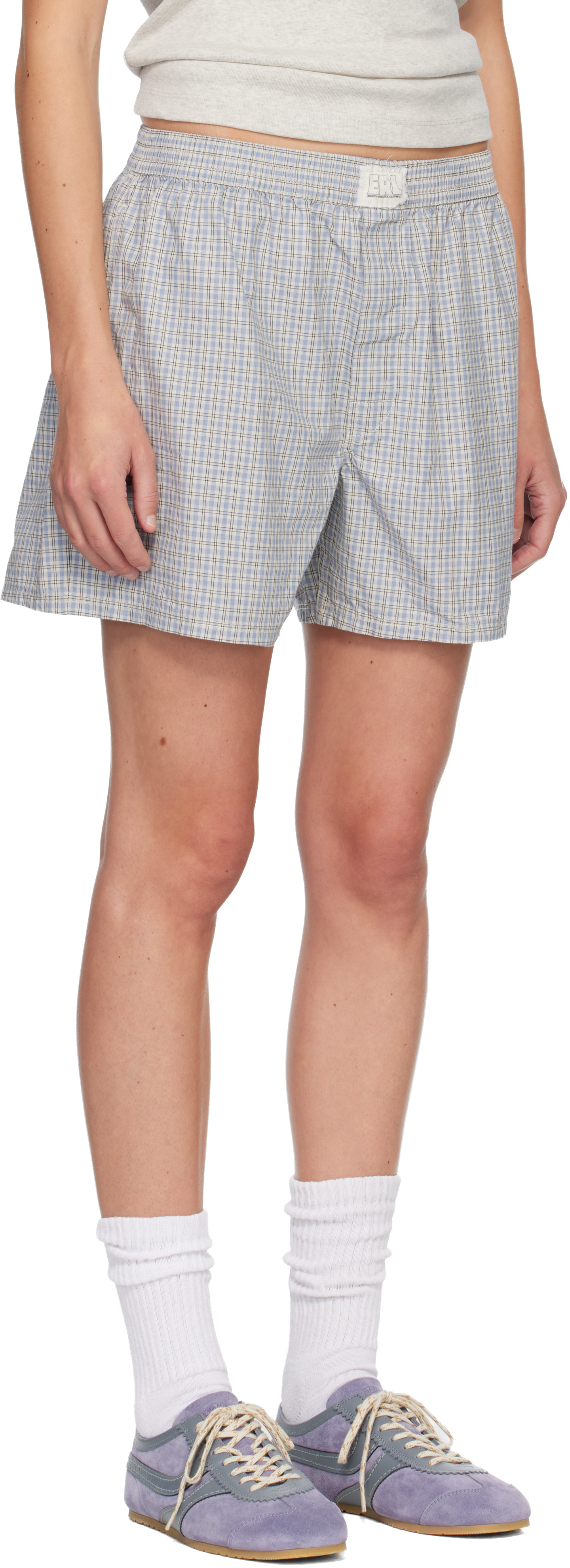 Erl Blue Light Check Boxer Boy Shorts In Multi