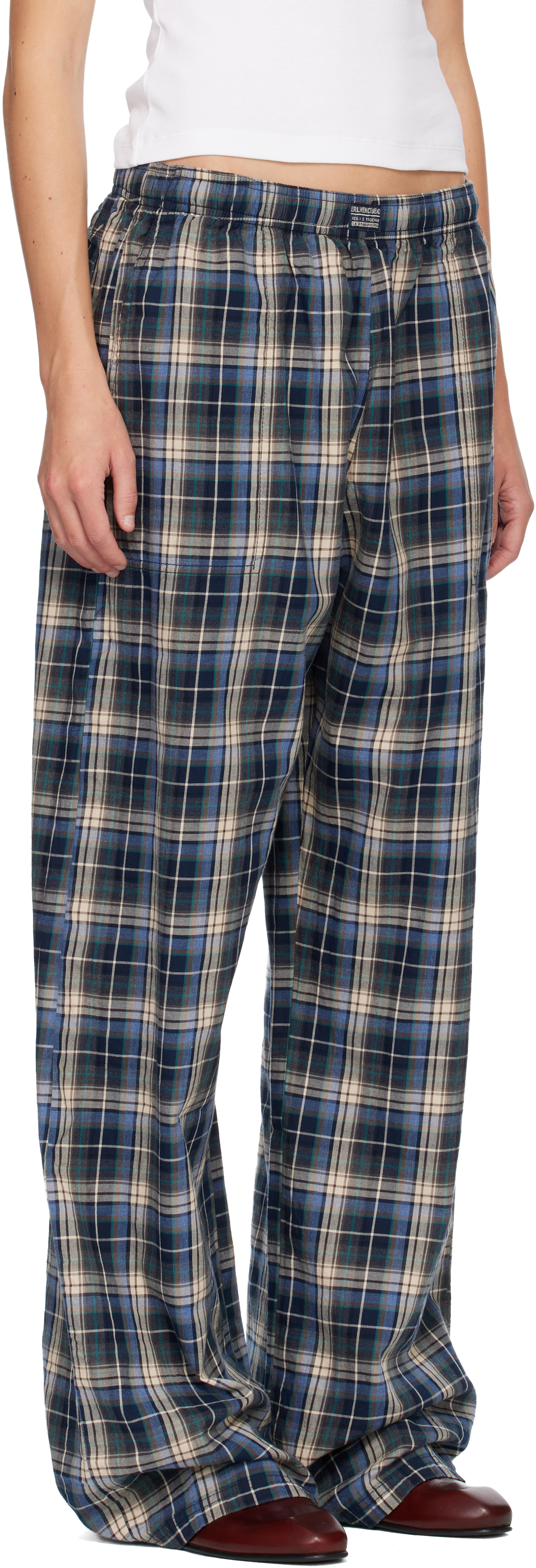 Erl Navy Plaid Lounge Pants In Blue