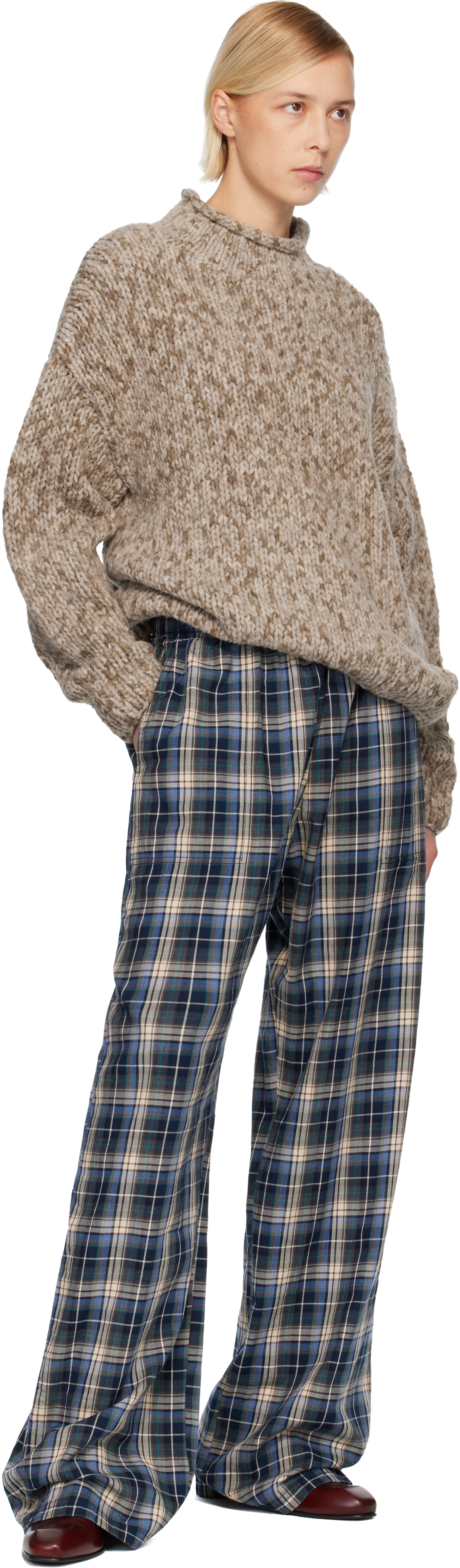 Erl Navy Plaid Lounge Pants In Blue