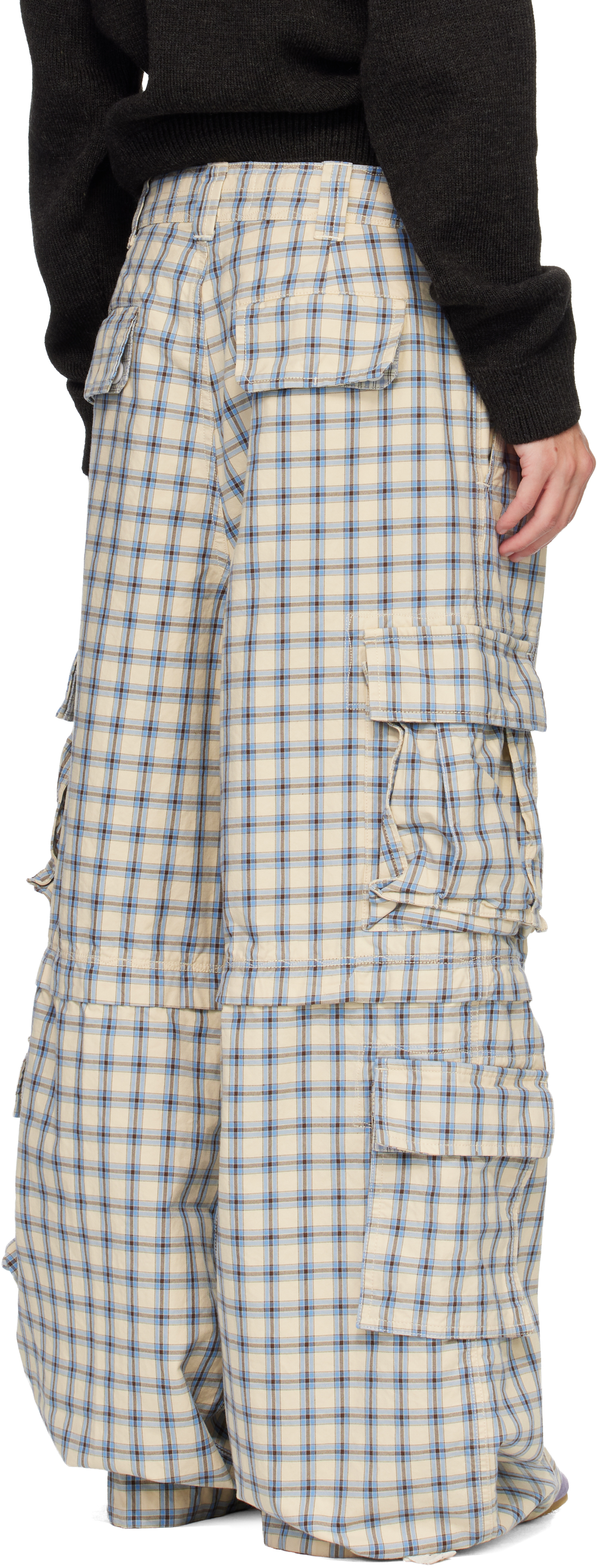 Erl Beige & Blue Zip-off Plaid Cargo Pants In Neutral