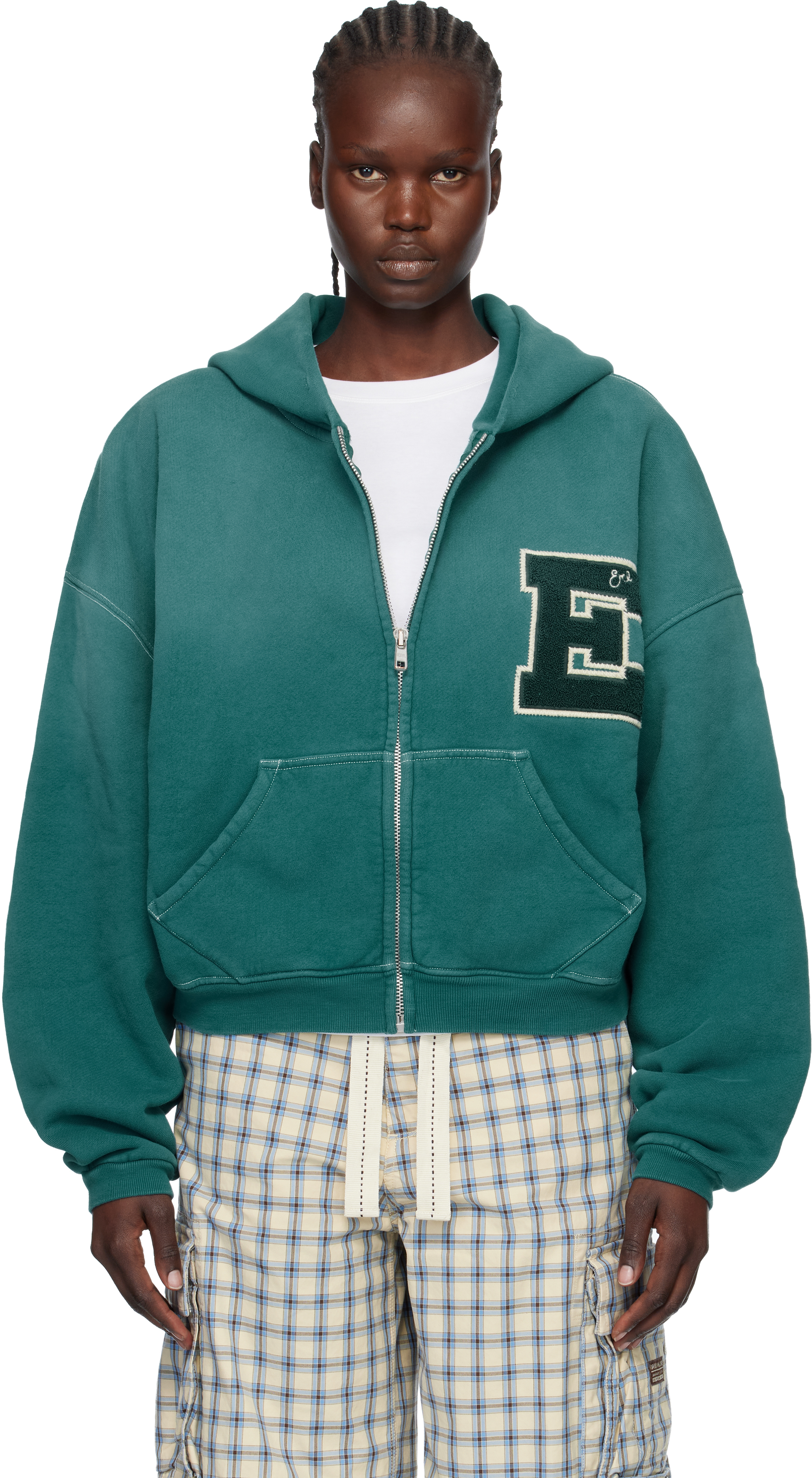 ERL: Green Letterman Hoodie | SSENSE