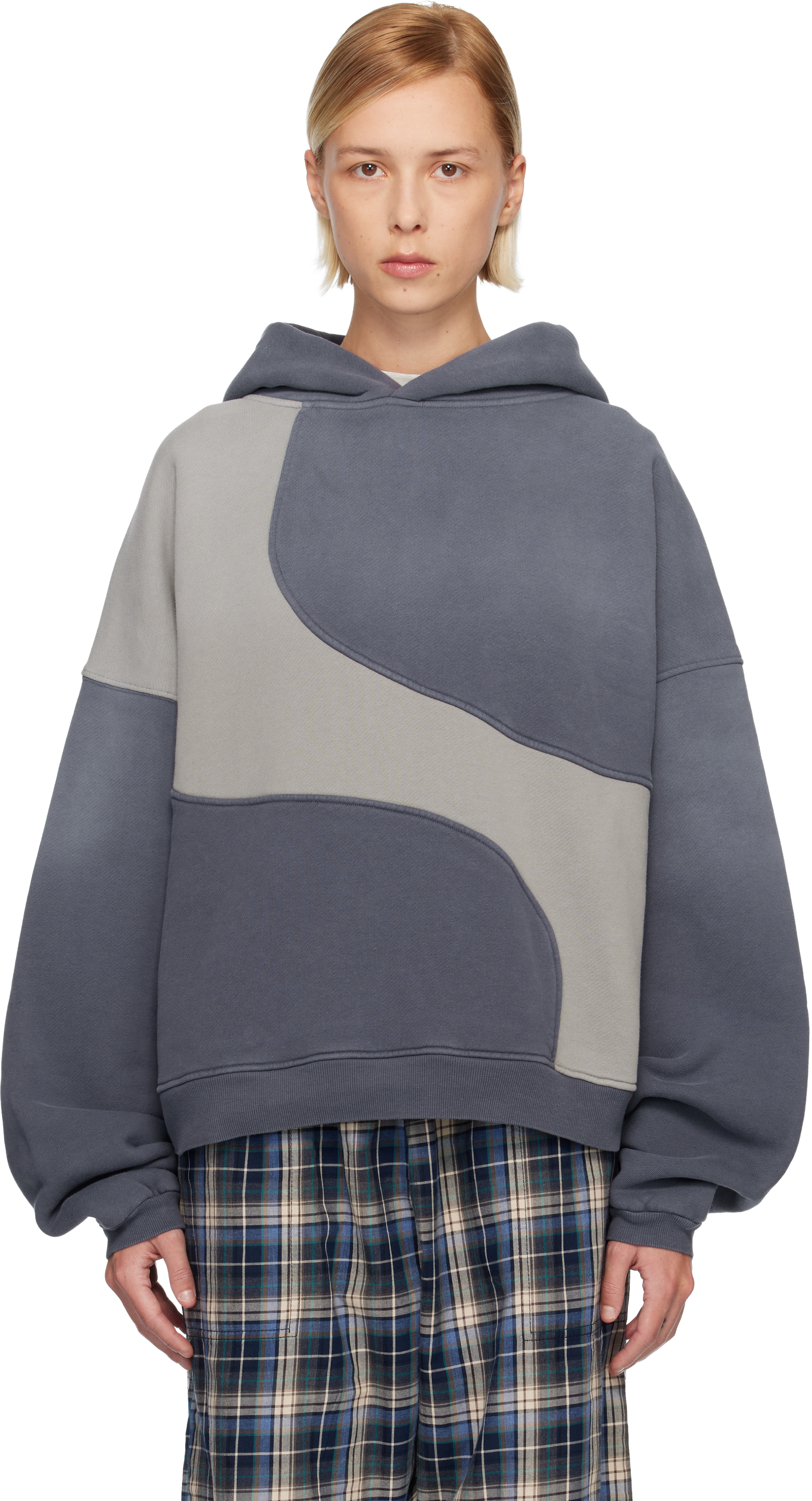 Erl Panelled Hoodie In Gray