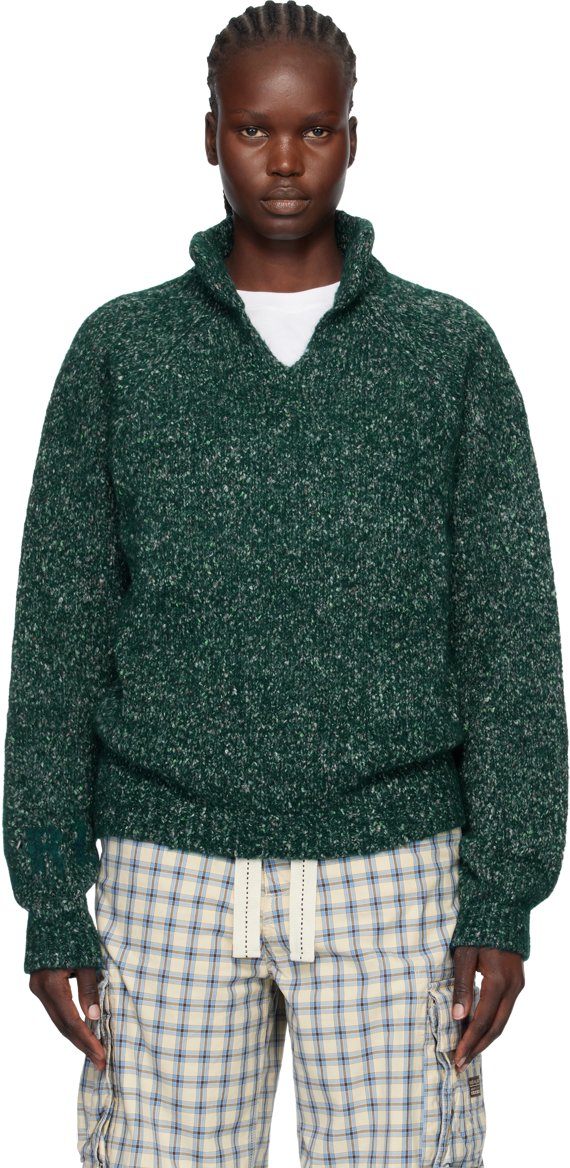 Erl Green Slit Neck Alpaca Polo In Green