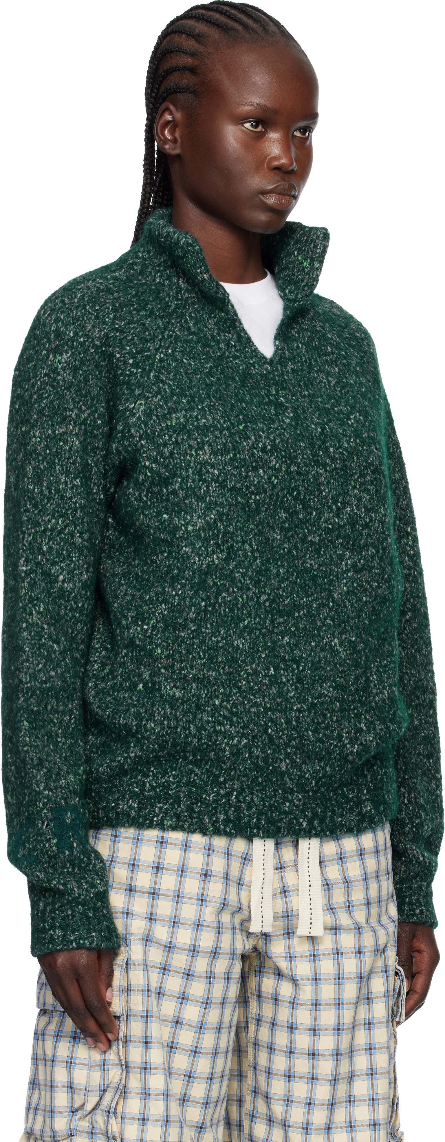 Erl Green Slit Neck Alpaca Polo In Green