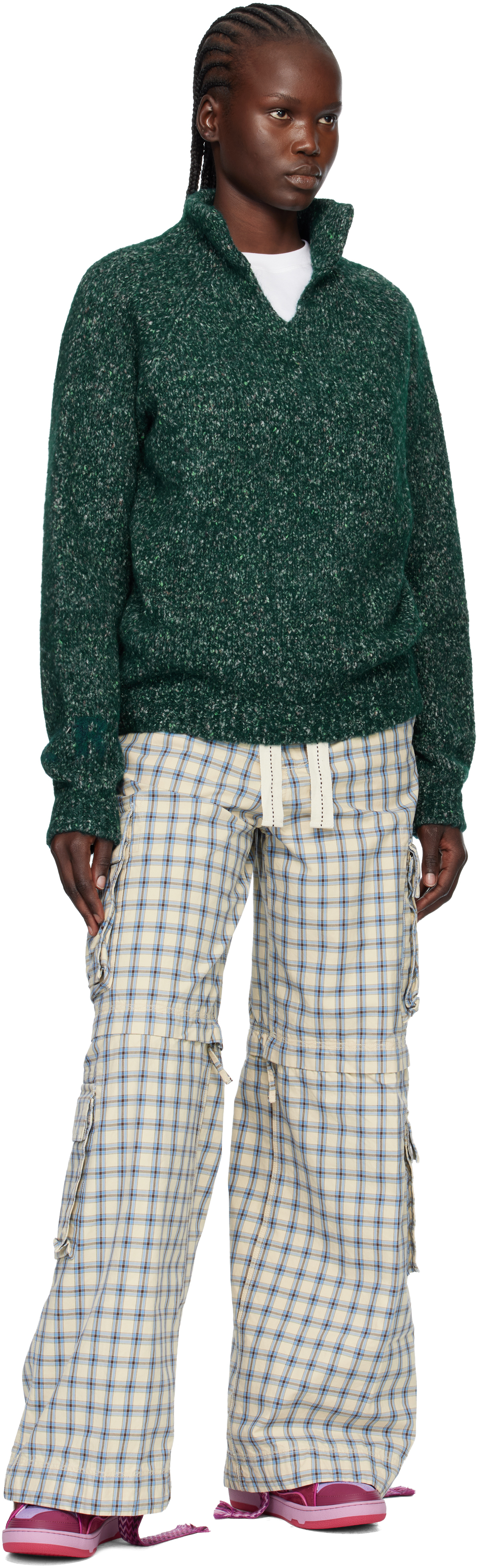 Erl Green Slit Neck Alpaca Polo In Green