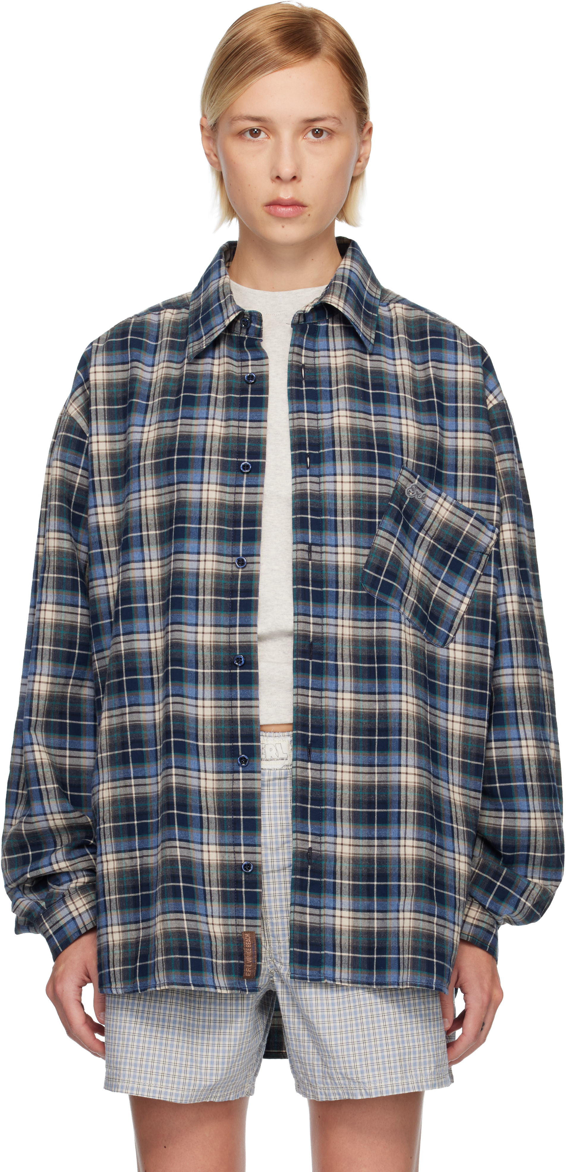 Erl Navy Plaid Shirt In Multi