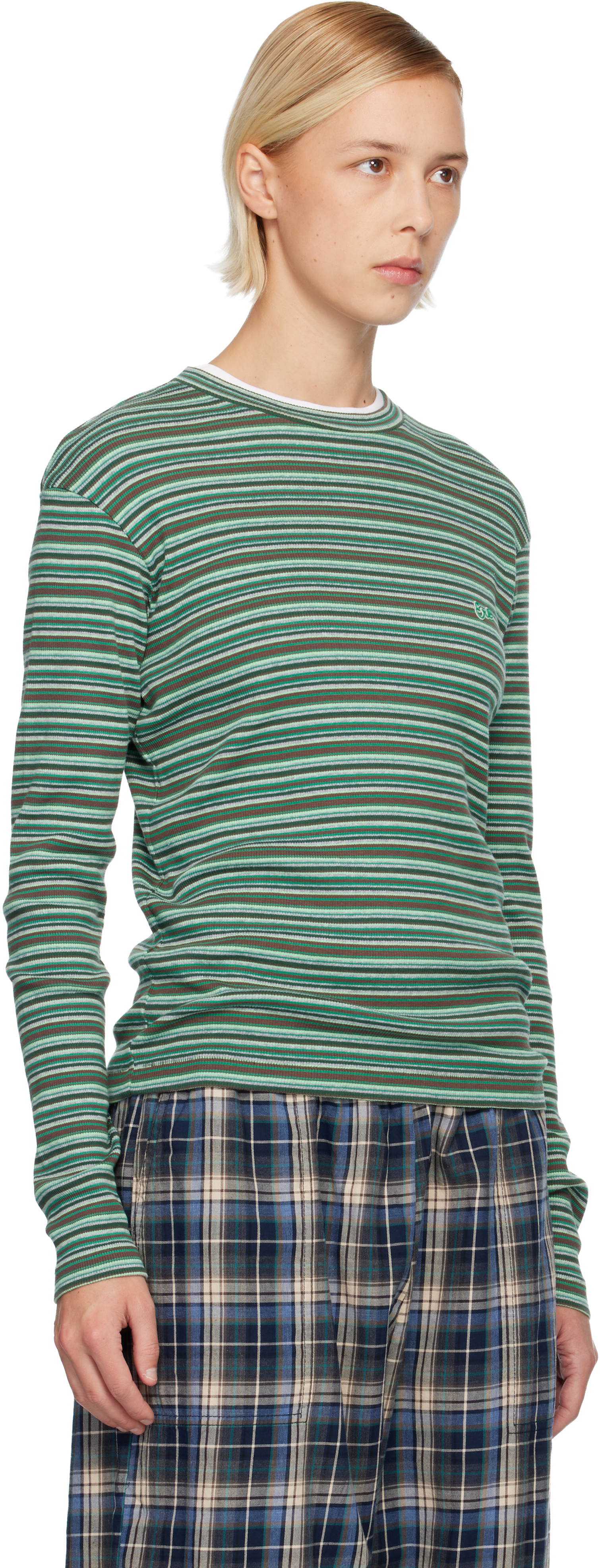Erl Green Striped Long Sleeved T-shirt In Green