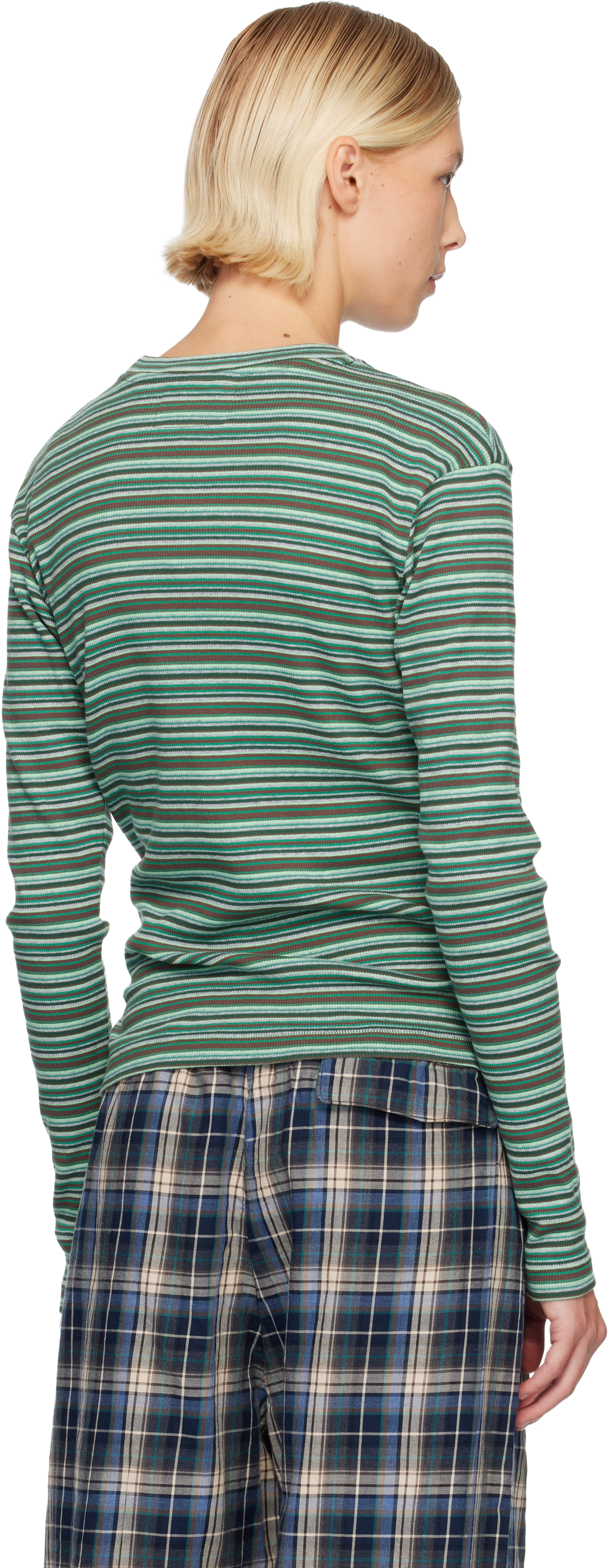Erl Green Striped Long Sleeved T-shirt In Green