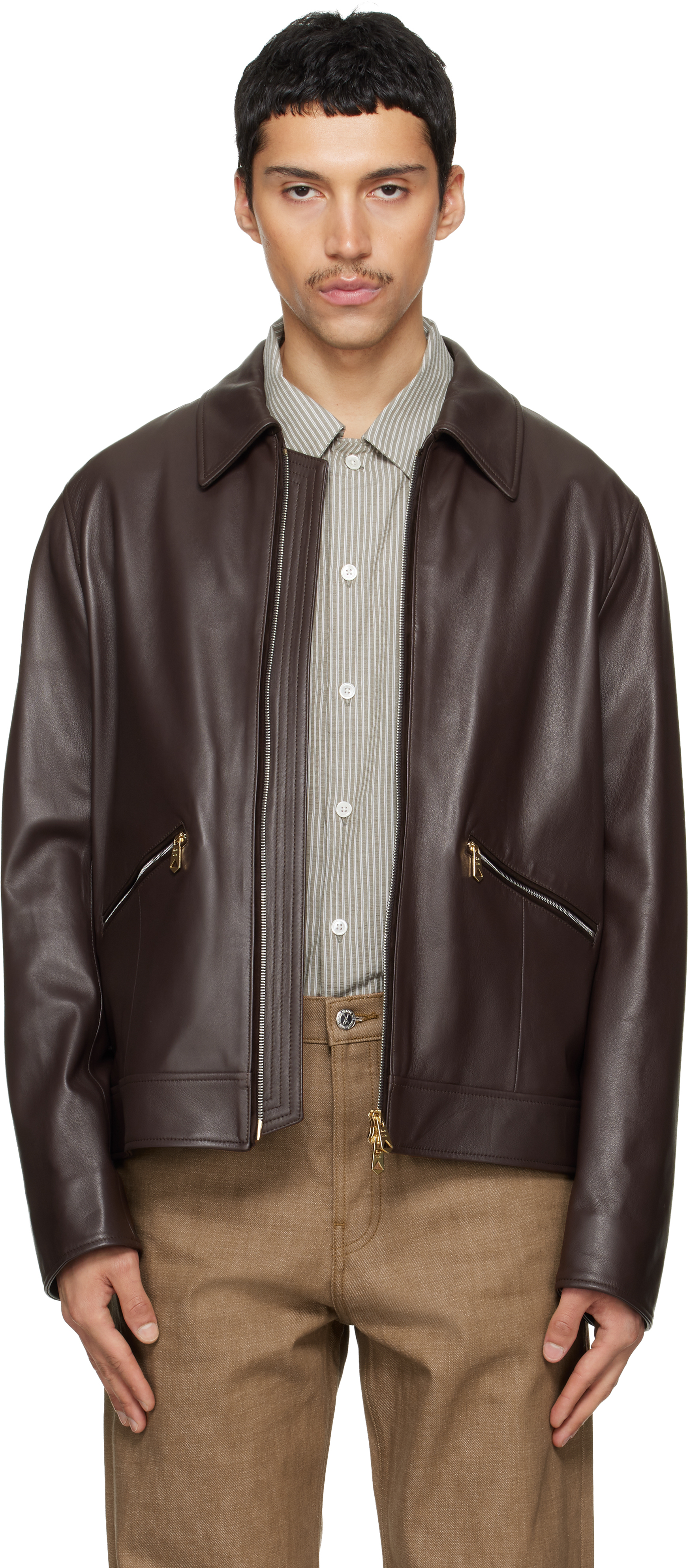 Paul Smith: Brown Nappa Leather Jacket | SSENSE