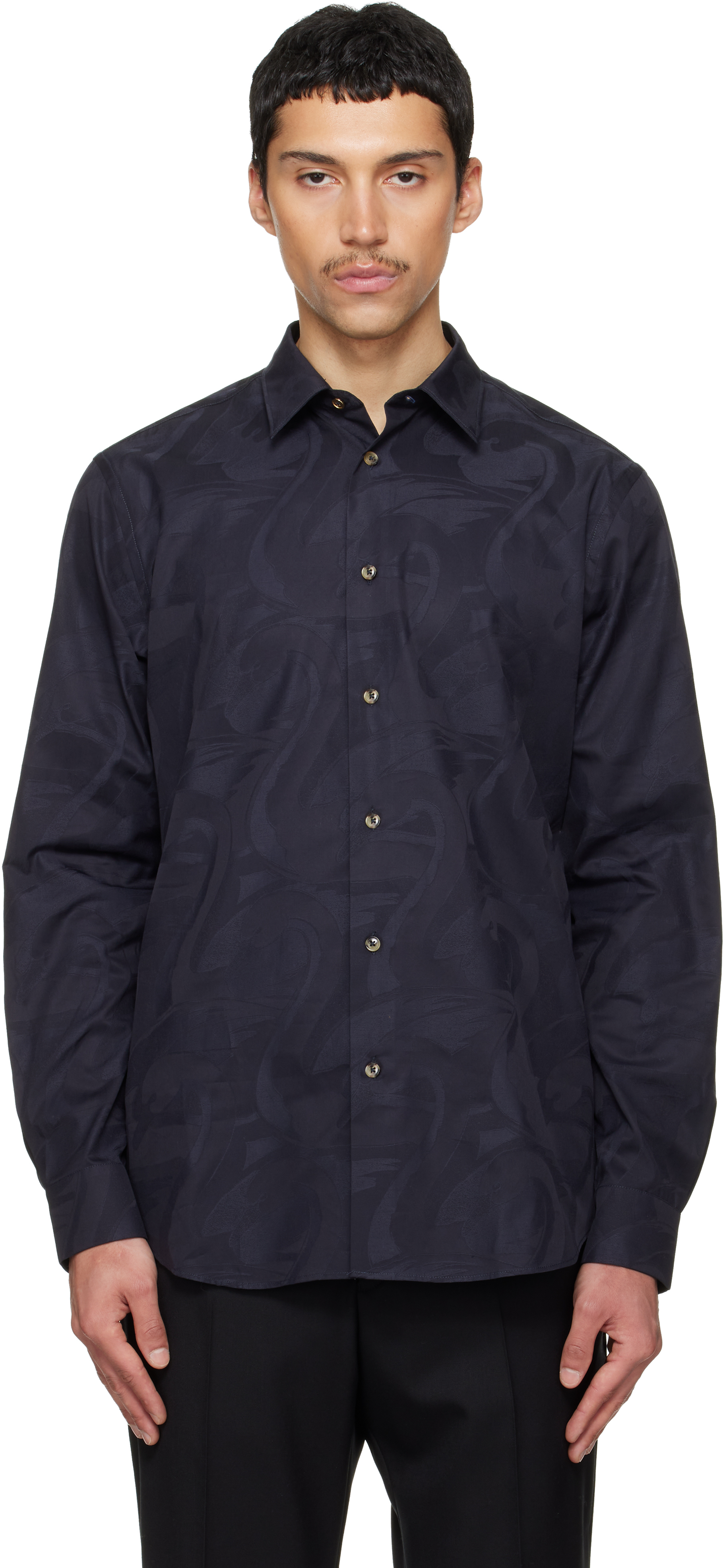 Paul Smithのブラック 'Swan' ジャカード コットン シャツがセール中