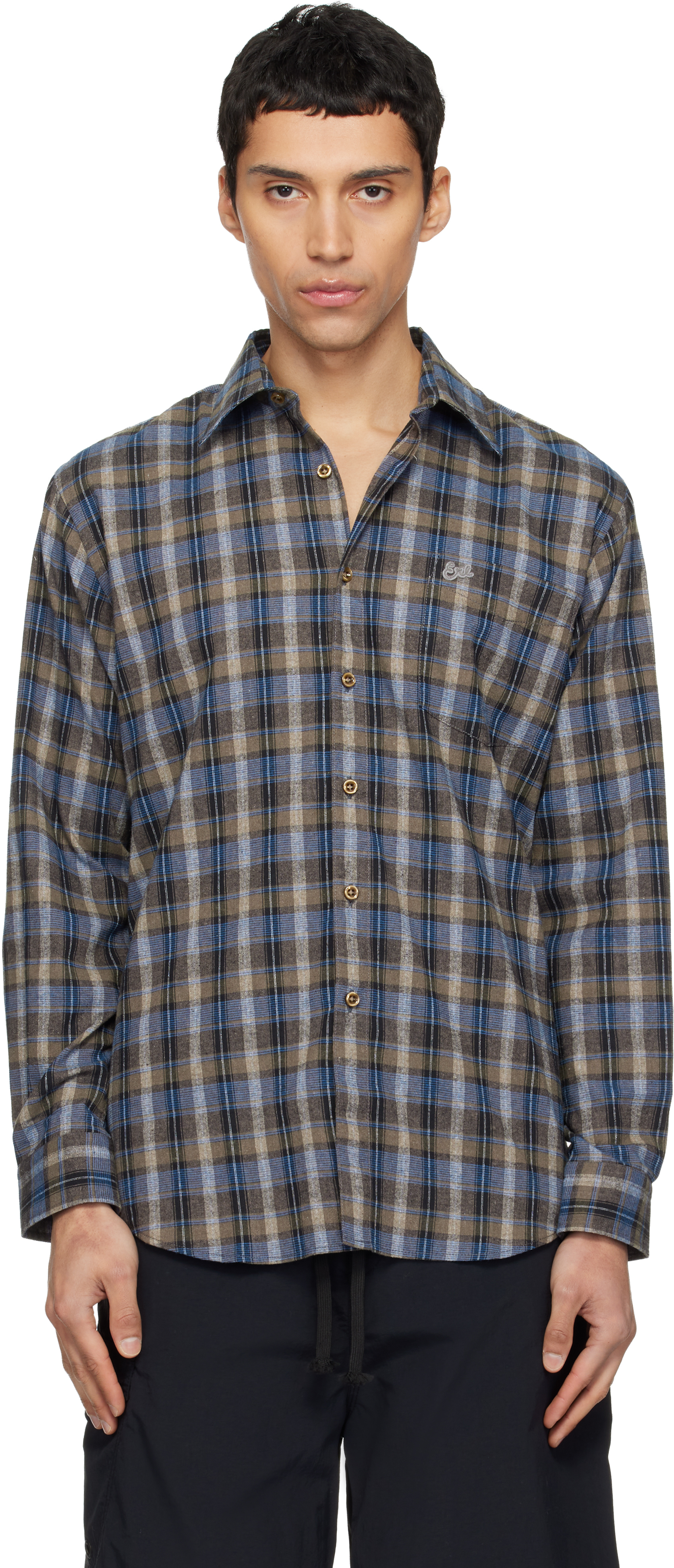 Gray & Blue Check Shirt by ERL on Sale