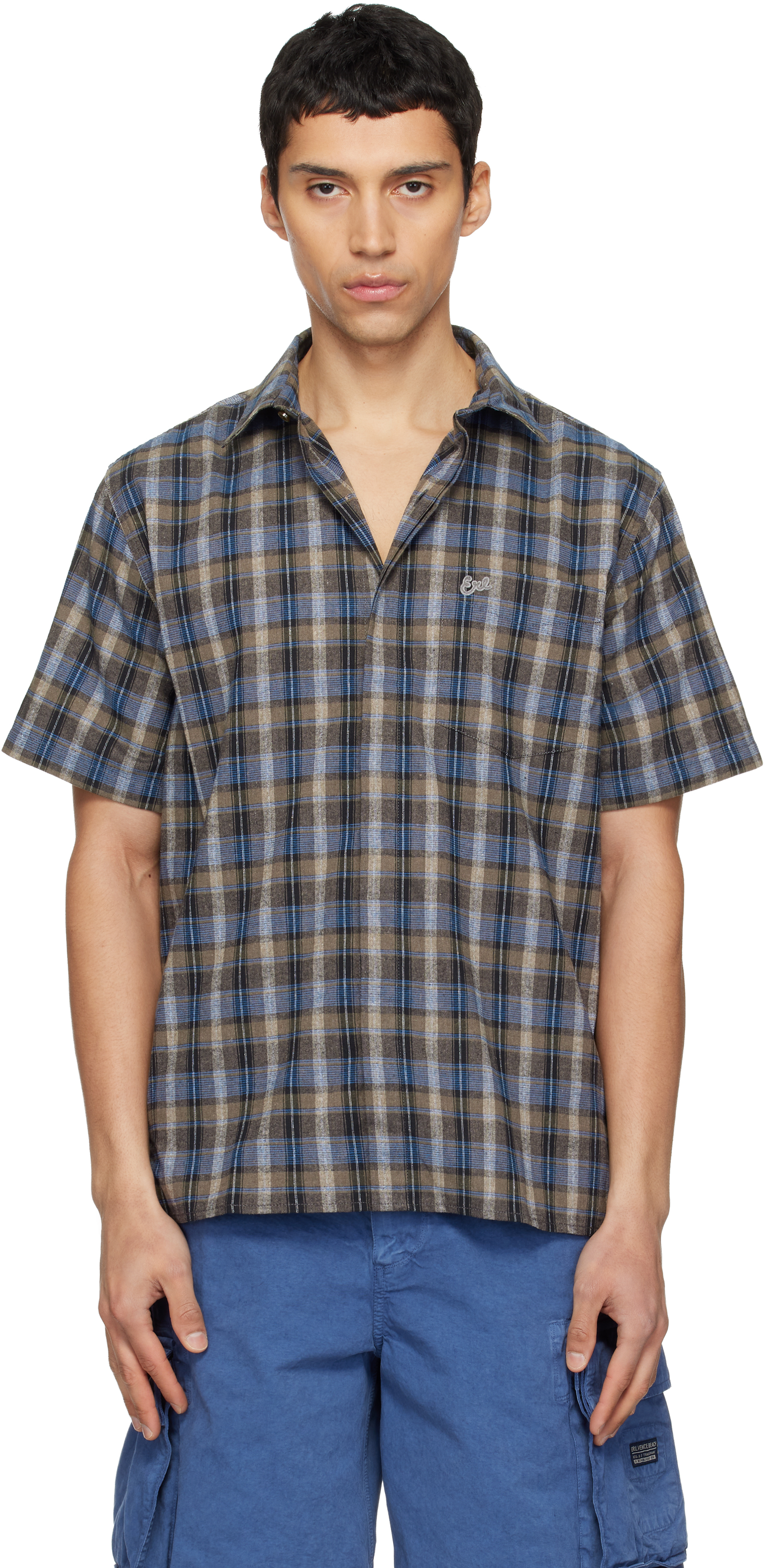 ERL Gray & Blue Check Short Sleeve Shirt