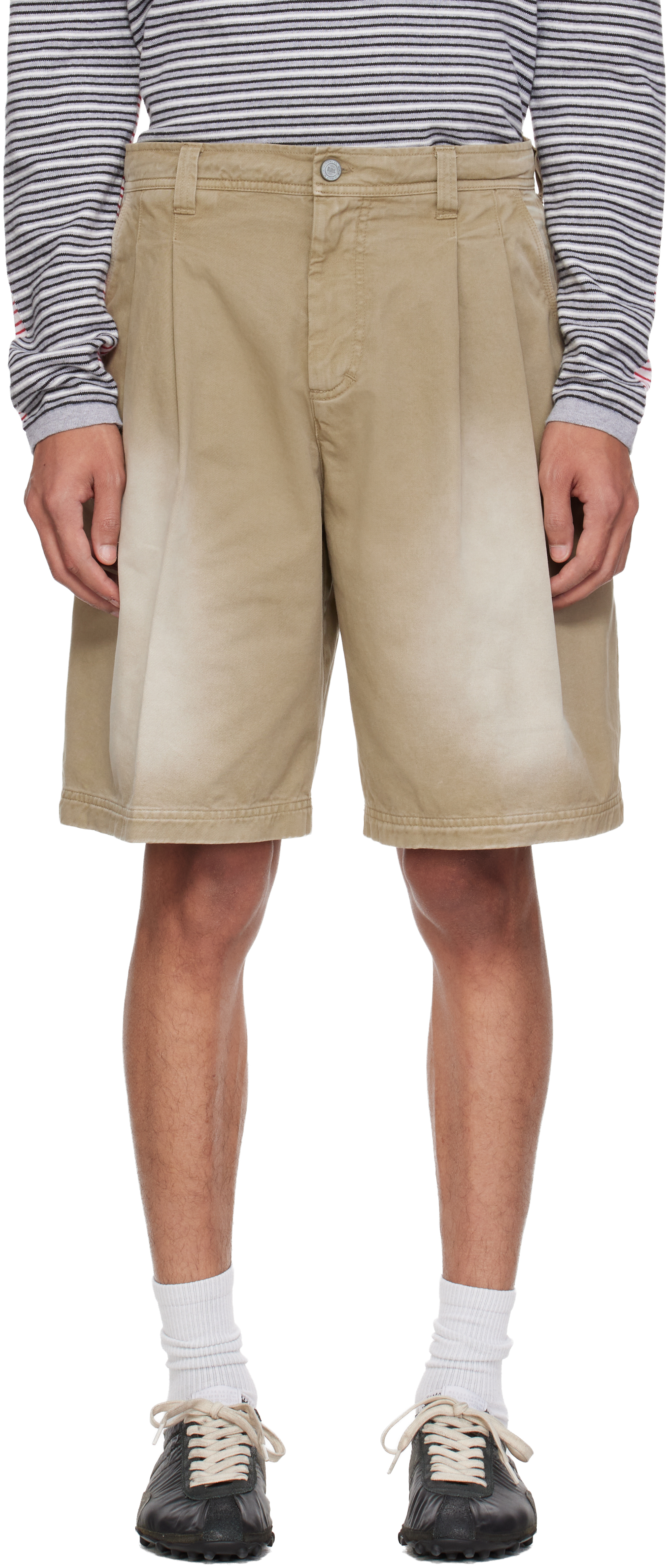 ERL Beige Pleated Chino Woven Denim Shorts