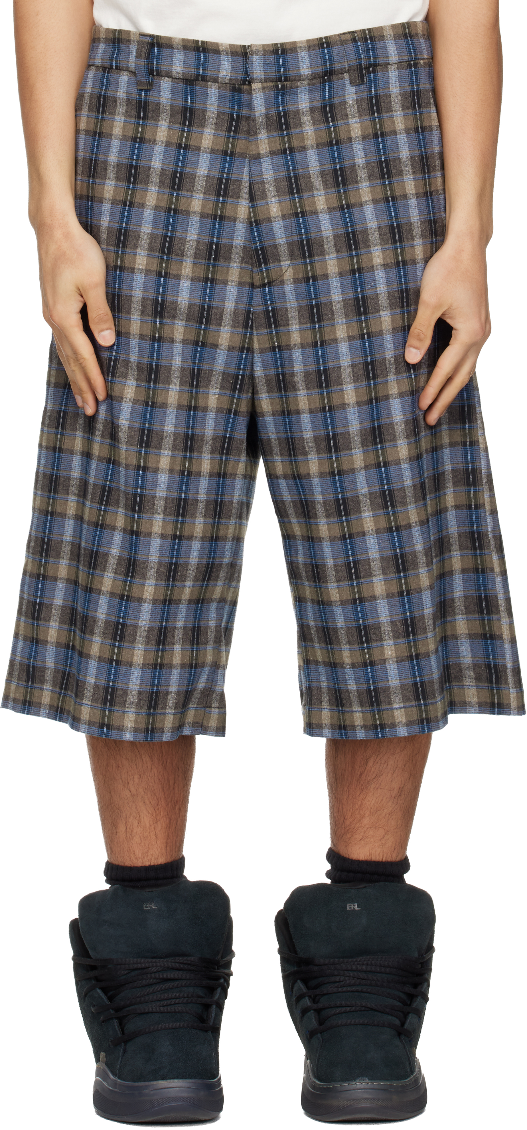 ERL Gray & Blue Check Shorts