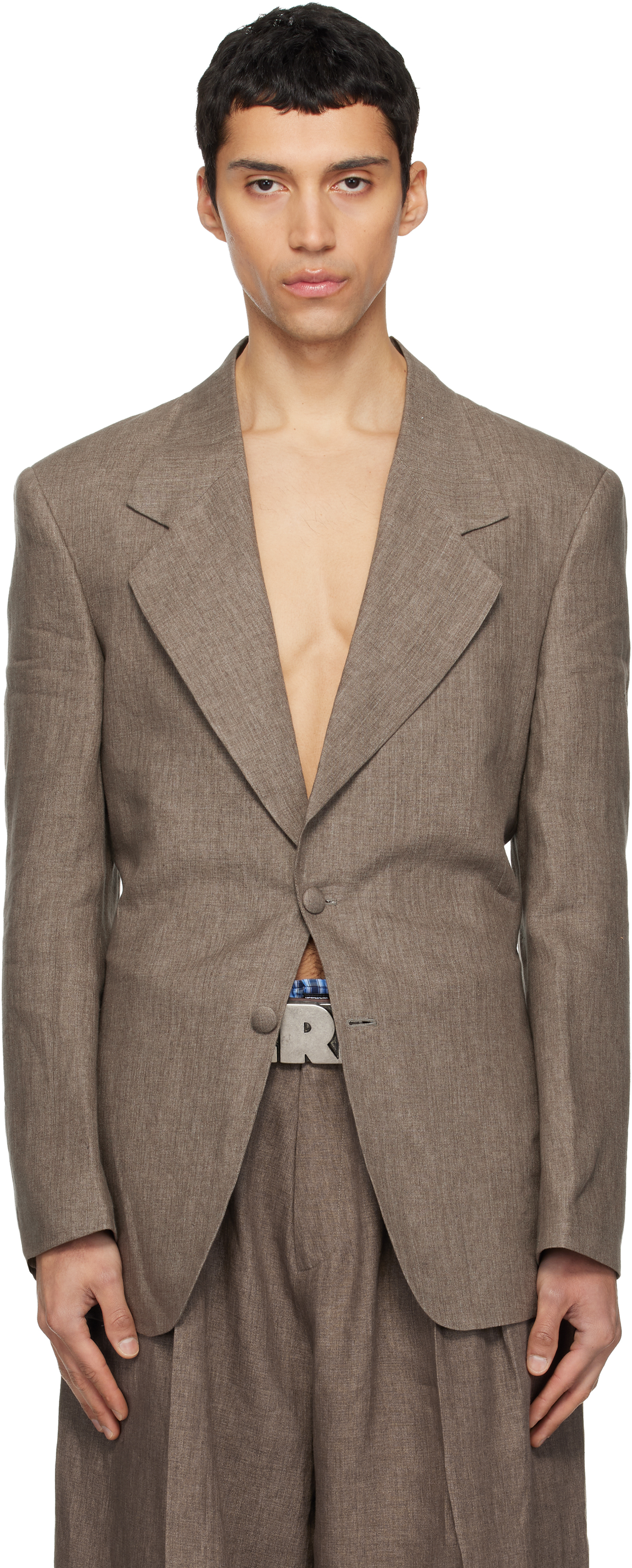 ERL Beige 3 Button Tailored Blazer
