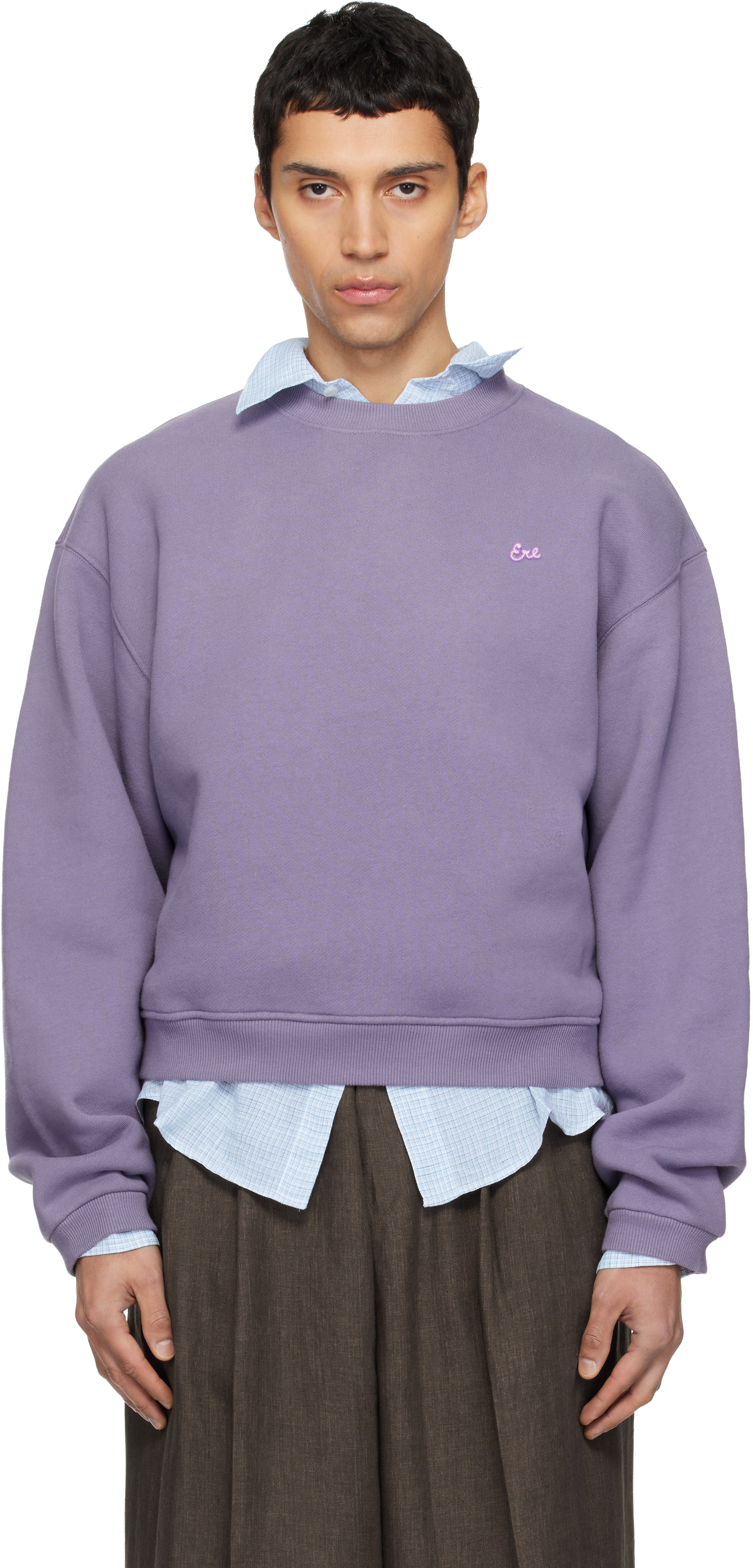 Purple Script Crewneck Sweater by ERL on Sale